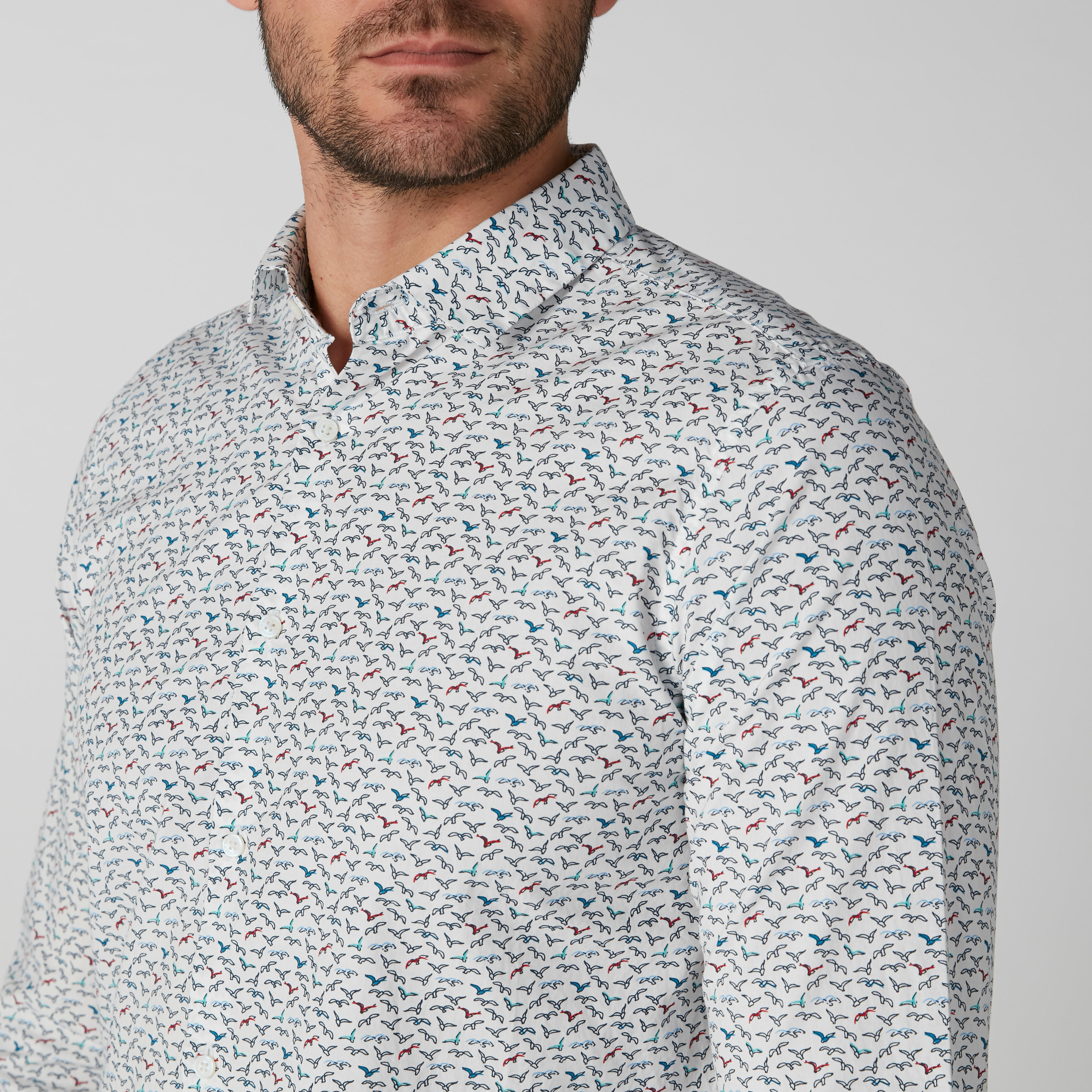 قميص مستدام سليم فيت بأكمام طويلة وطبعات بيينج هيومان-men-clothing-shirts-image-4