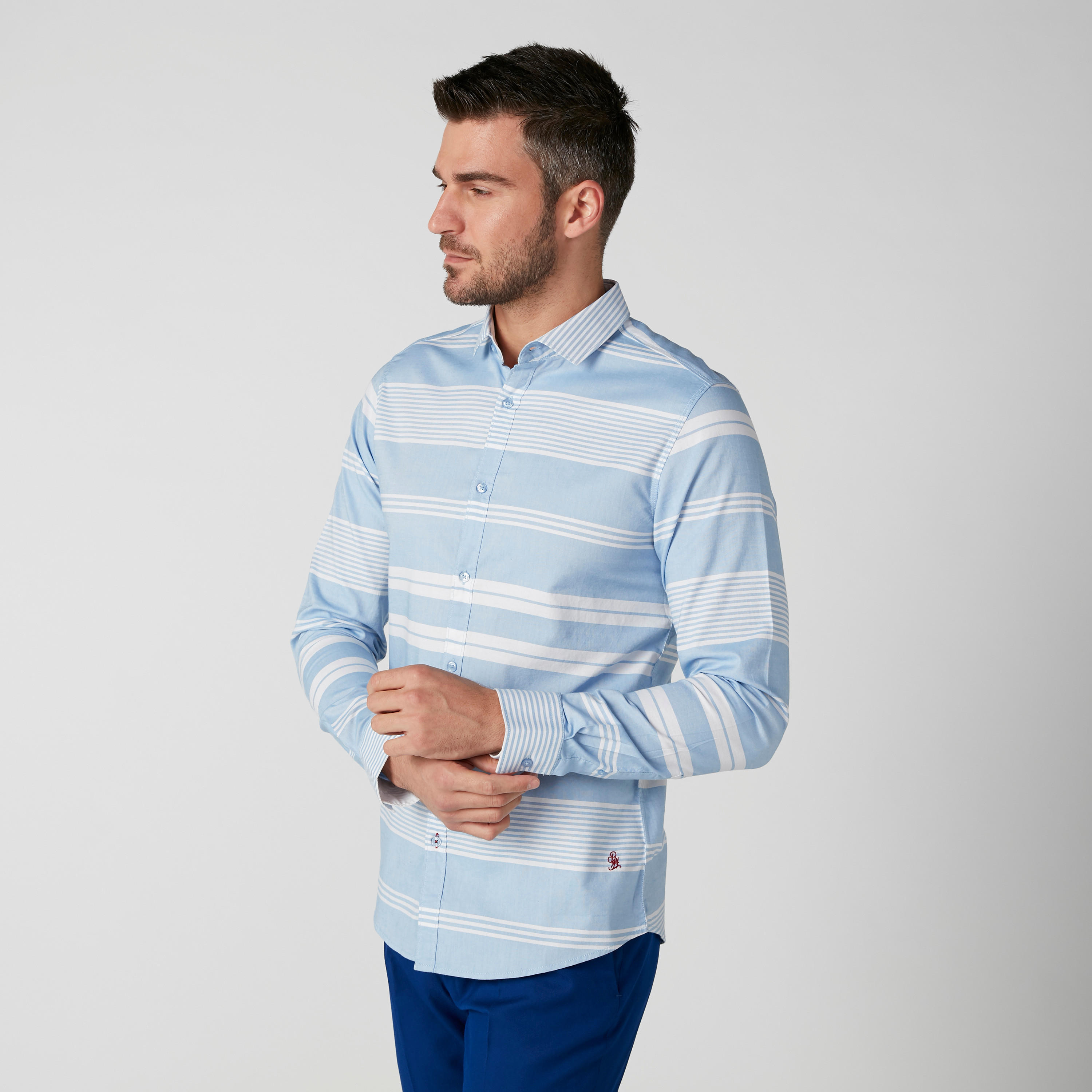 قميص مستدام سليم فيت مقلّم بأكمام طويلة بيينج هيومان-men-clothing-shirts-image-1