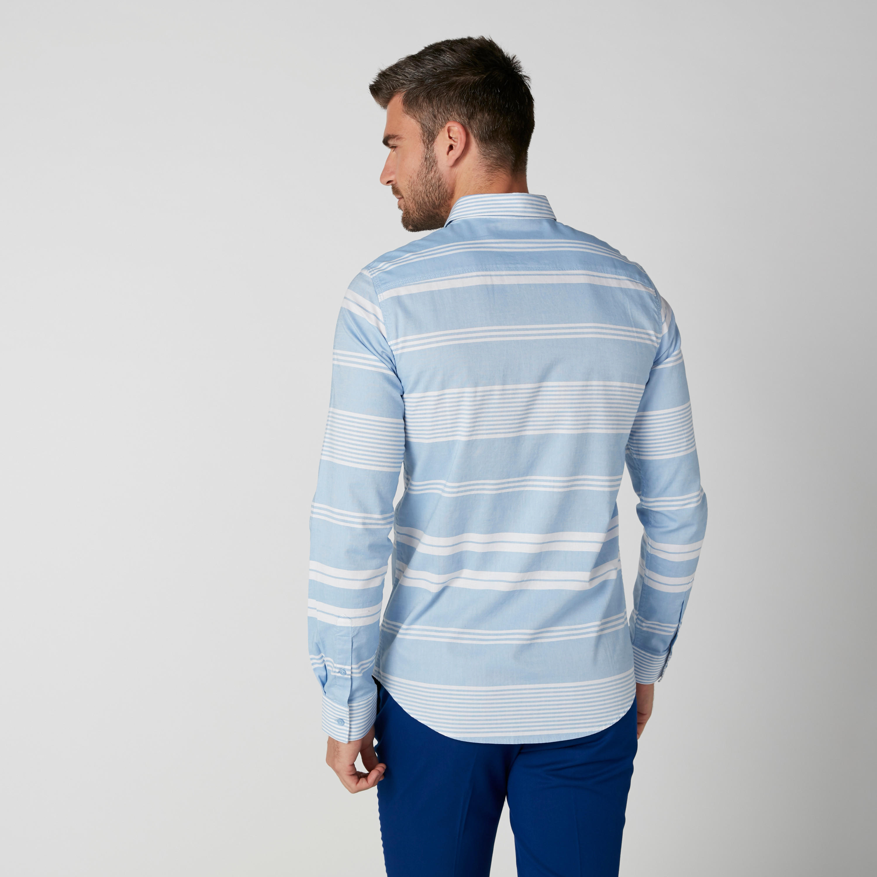 قميص مستدام سليم فيت مقلّم بأكمام طويلة بيينج هيومان-men-clothing-shirts-image-2