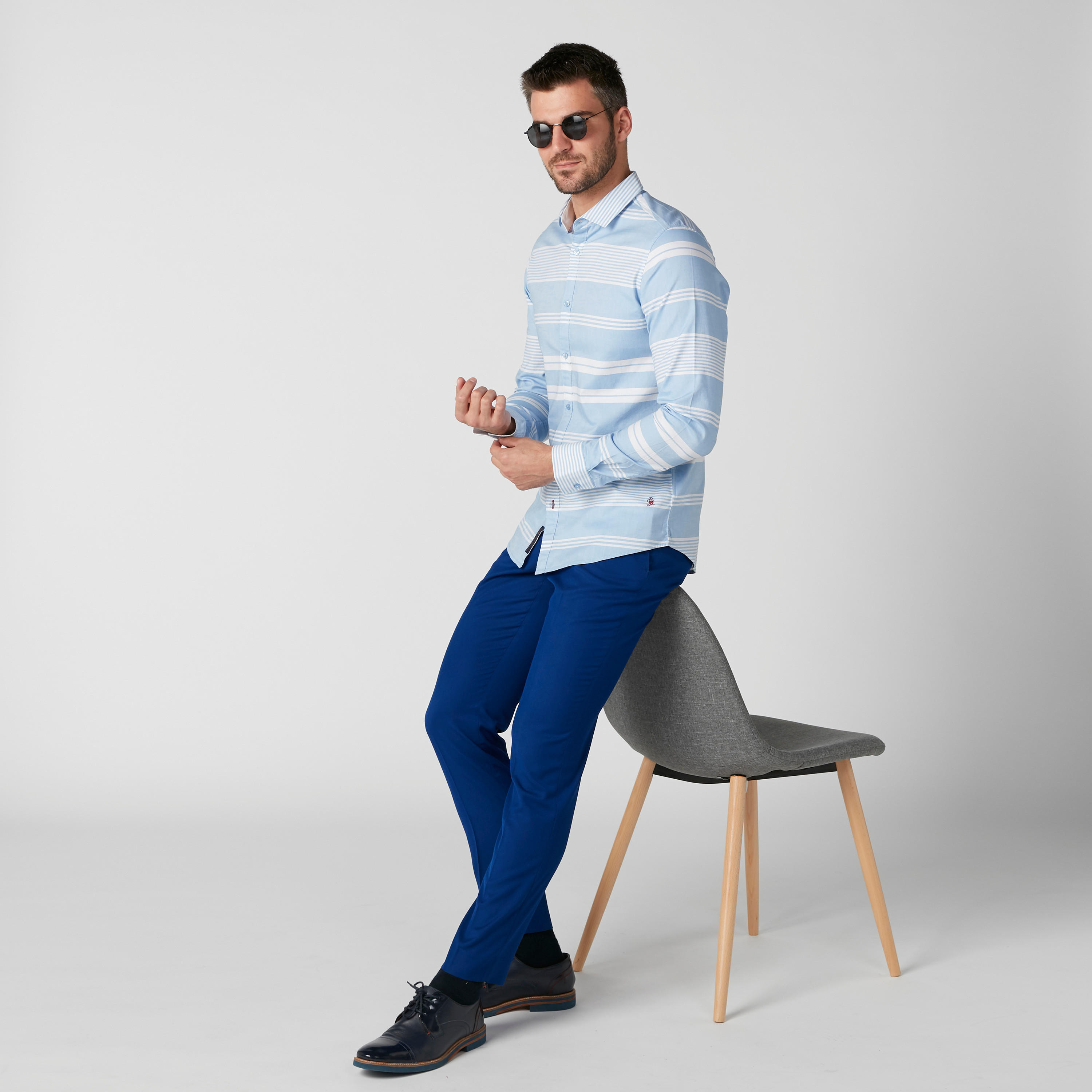 قميص مستدام سليم فيت مقلّم بأكمام طويلة بيينج هيومان-men-clothing-shirts-image-3