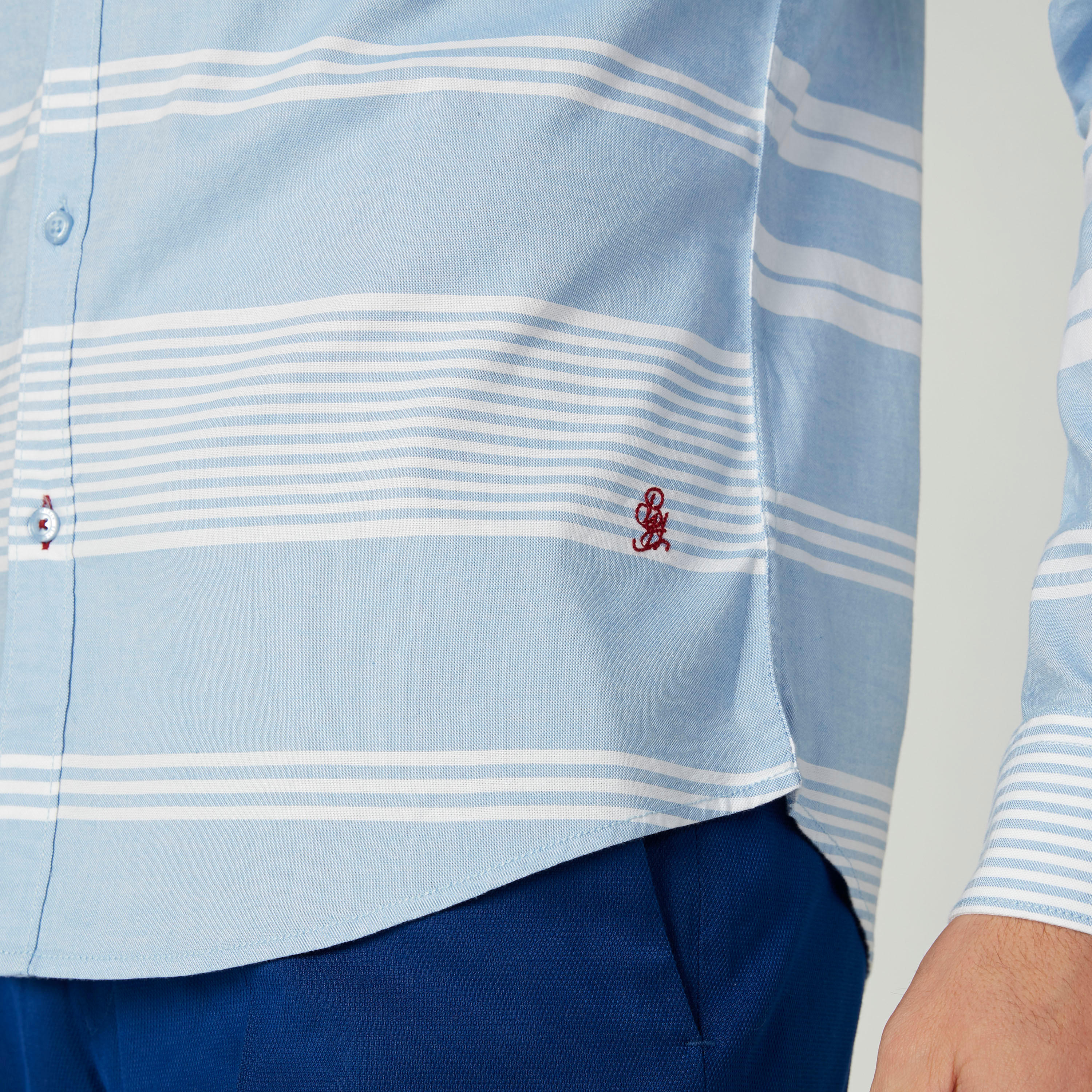 قميص مستدام سليم فيت مقلّم بأكمام طويلة بيينج هيومان-men-clothing-shirts-image-4