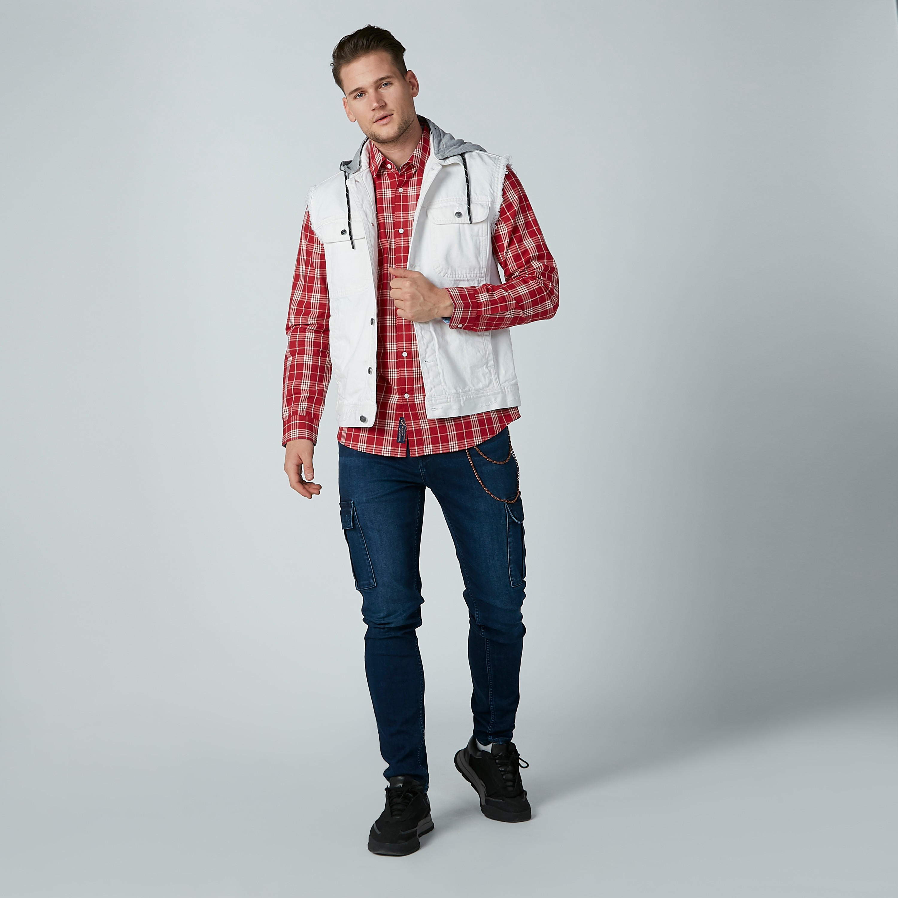 Sustainable Being Human Chequered Shirt with Long Sleeves-men-clothing-shirts-image-3