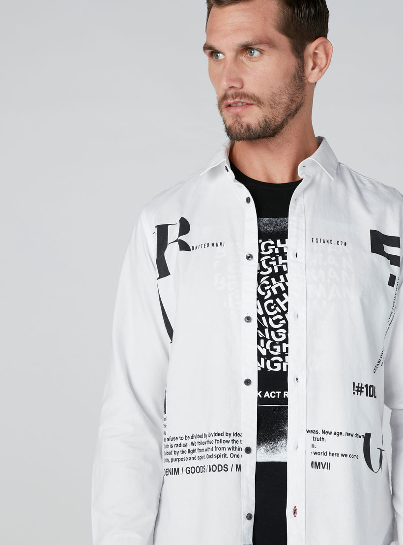 قميص مستدام سليم فيت بأكمام طويلة وطبعات بيينج هيومان-men-clothing-shirts-image-1