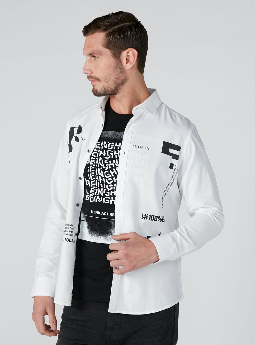 قميص مستدام سليم فيت بأكمام طويلة وطبعات بيينج هيومان-men-clothing-shirts-image-3