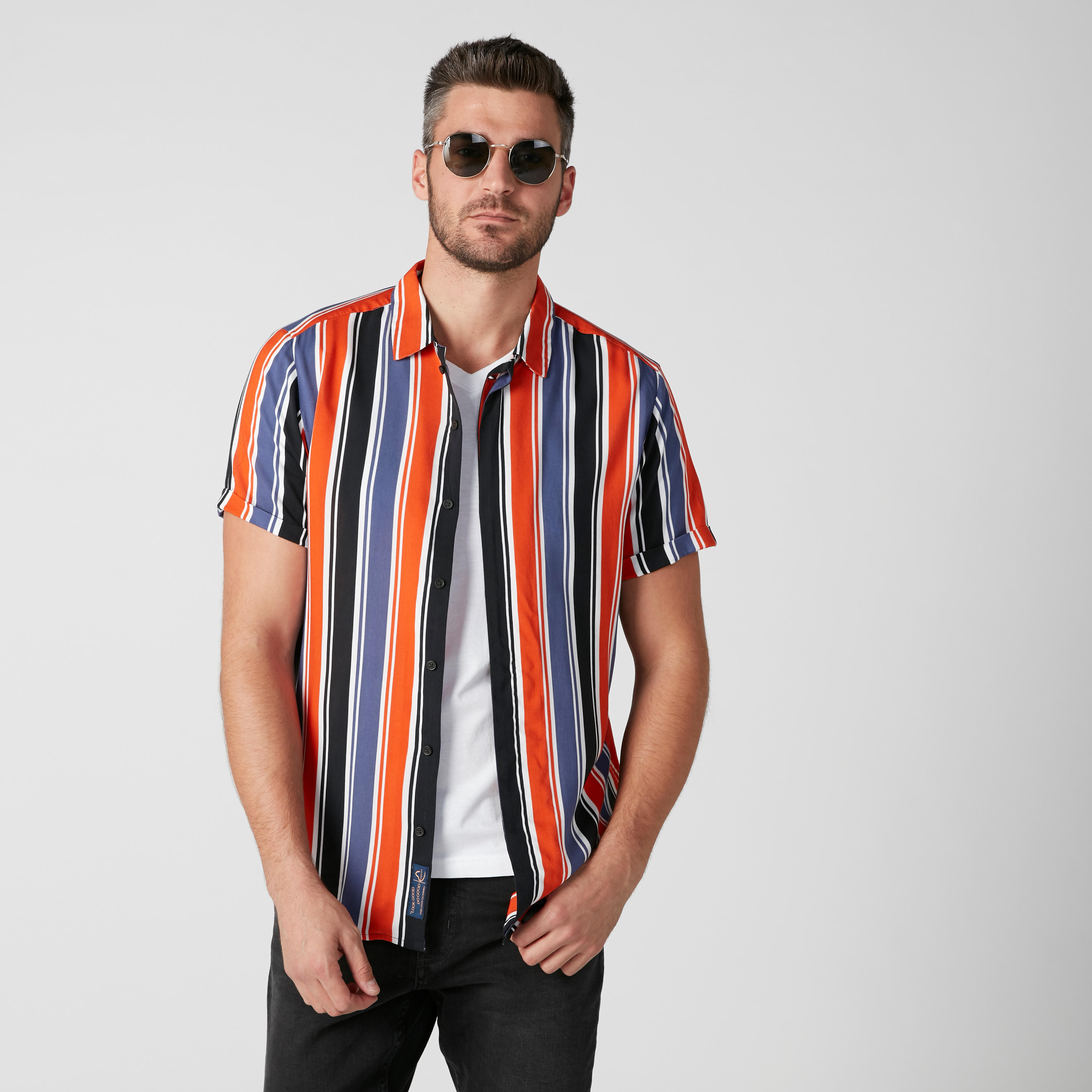 Sustainable Being Human Striped Shirt with Short Sleeves-men-clothing-shirts-image-3