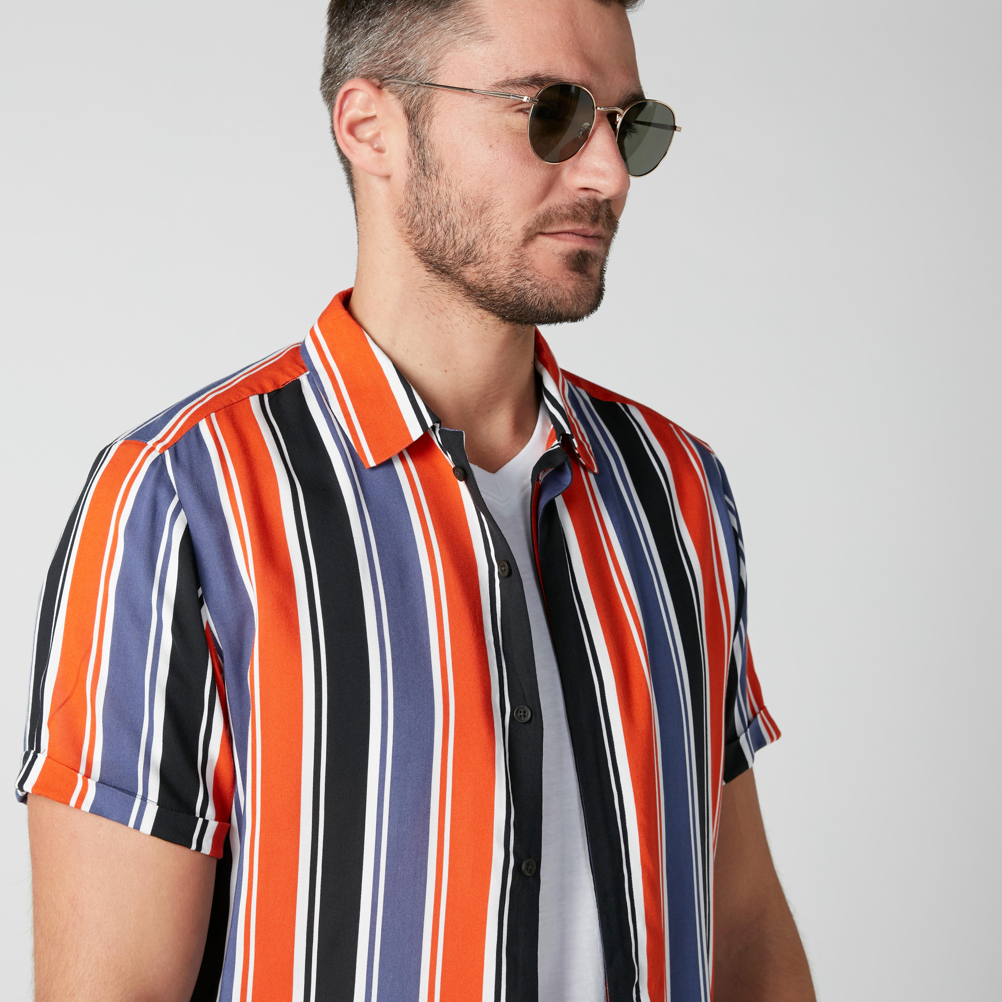 Sustainable Being Human Striped Shirt with Short Sleeves-men-clothing-shirts-image-5