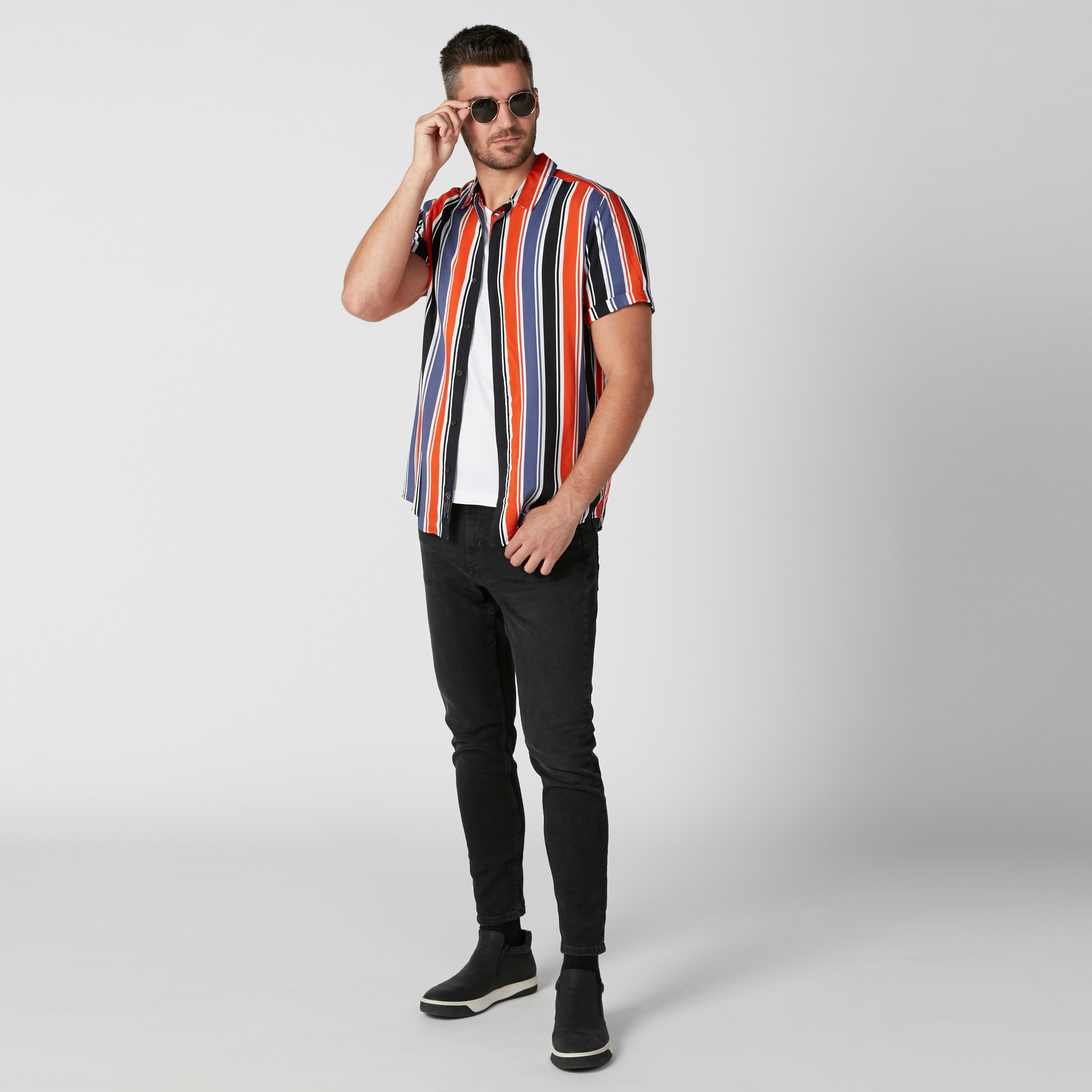 Sustainable Being Human Striped Shirt with Short Sleeves-men-clothing-shirts-image-1