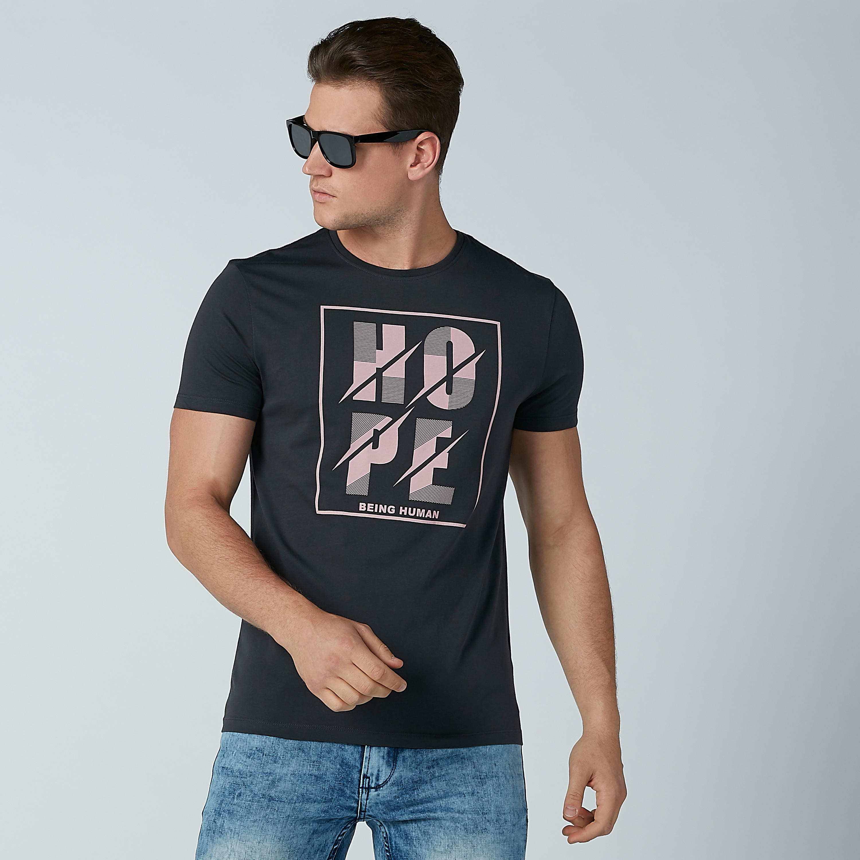 Sustainable Being Human Printed T-shirt with Crew Neck-men-clothing-tshirtsandpolos-tshirts-image-1