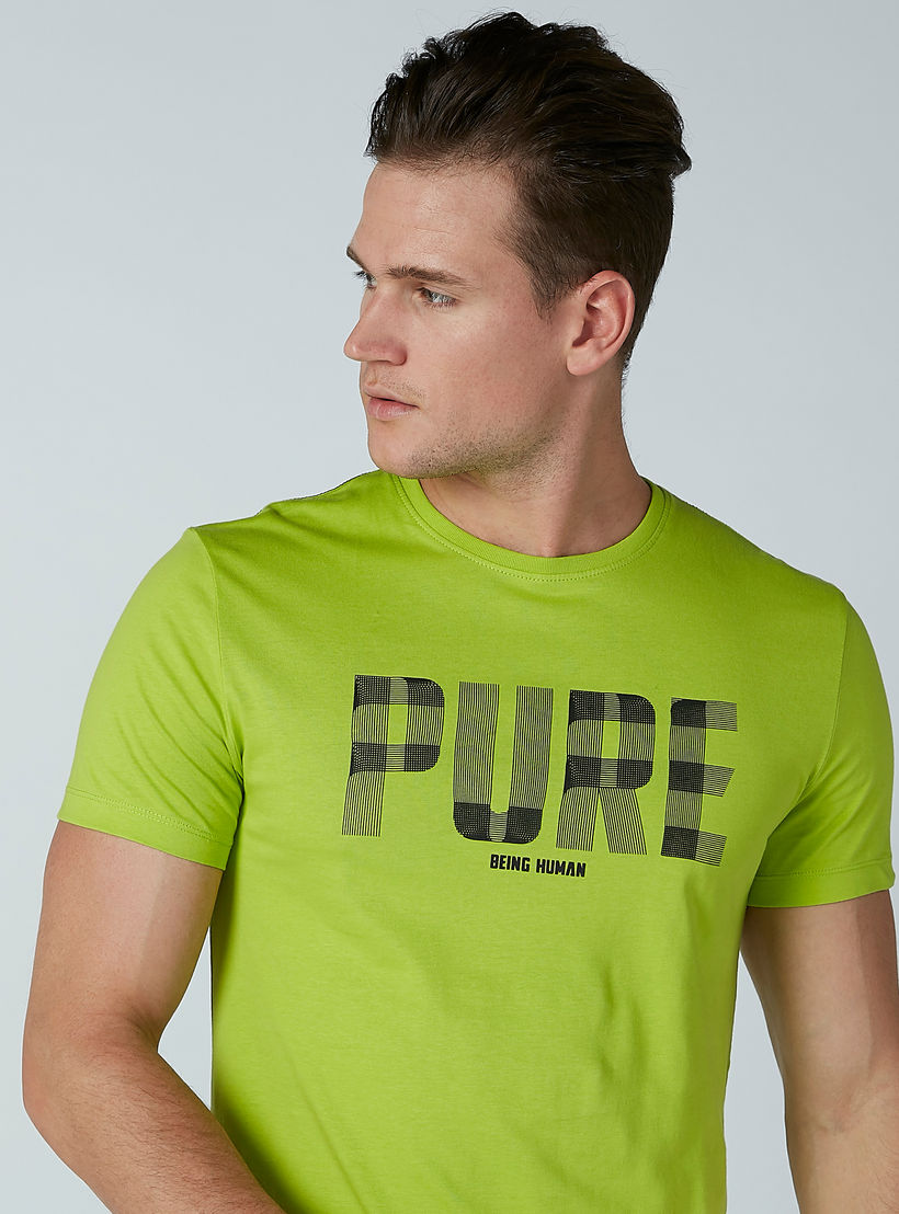 تيشيرت بياقة ضيقة وأكمام قصيرة وطبعات بيينج هيومان-men-clothing-tshirtsandpolos-tshirts-image-1
