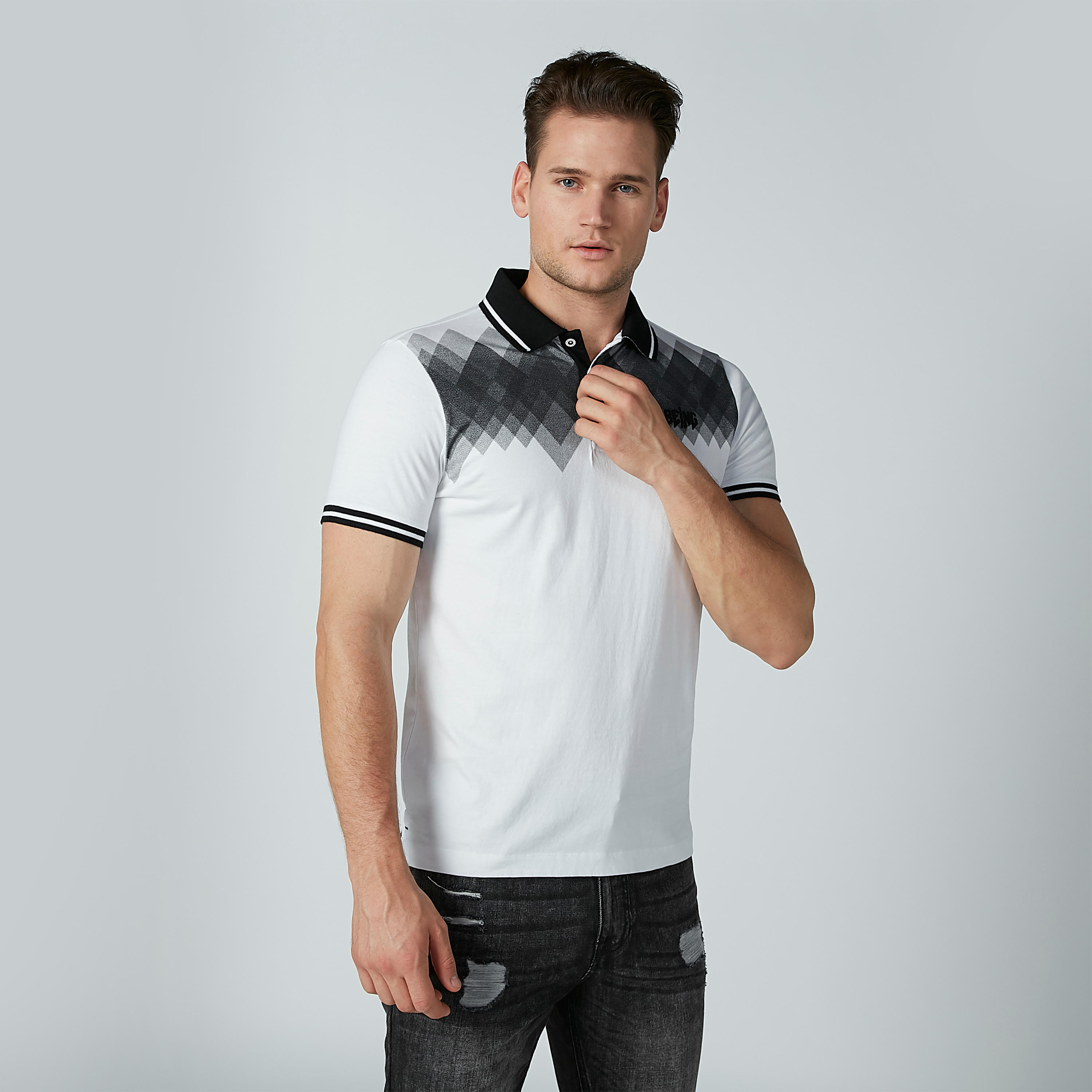 Sustainable Being Human Printed T-shirt with Polo Neck and Short Sleeves-men-clothing-tshirtsandpolos-polos-image-1