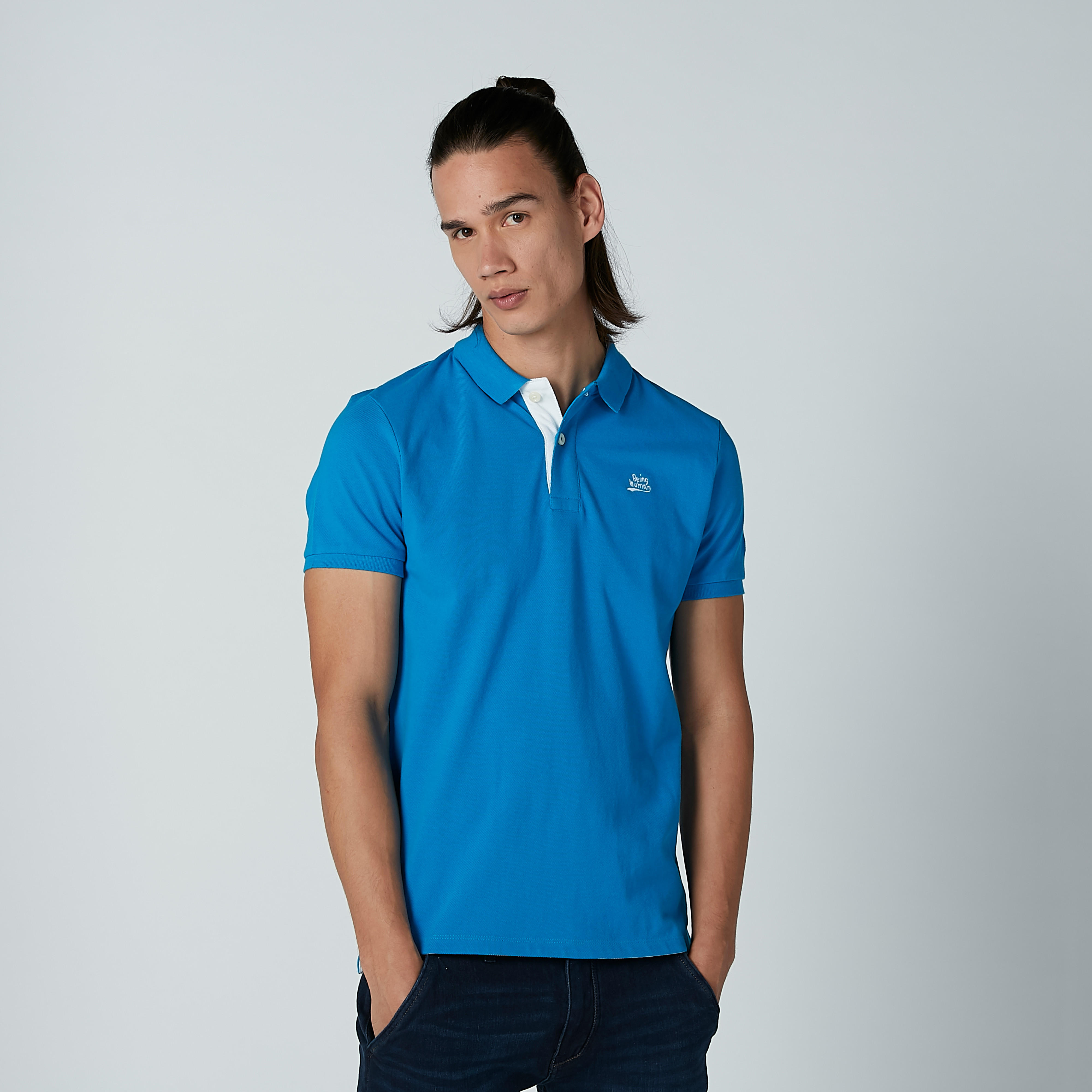تيشيرت سادة بياقة بولو وأكمام قصيرة من بيينج هيومان-men-clothing-tshirtsandpolos-polos-image-1