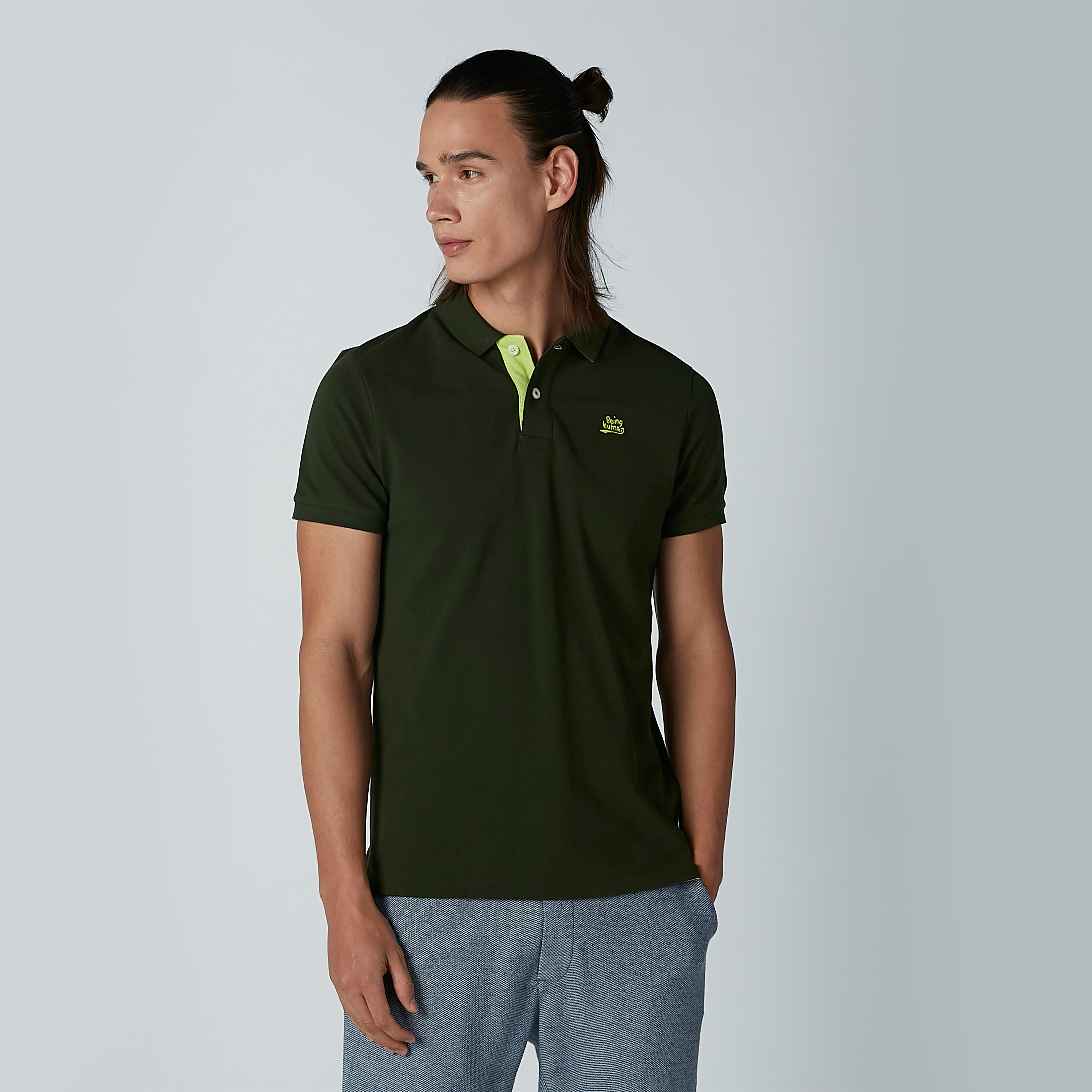 Being Human Plain Polo Neck T-shirt with Short Sleeves-men-clothing-tshirtsandpolos-polos-image-1