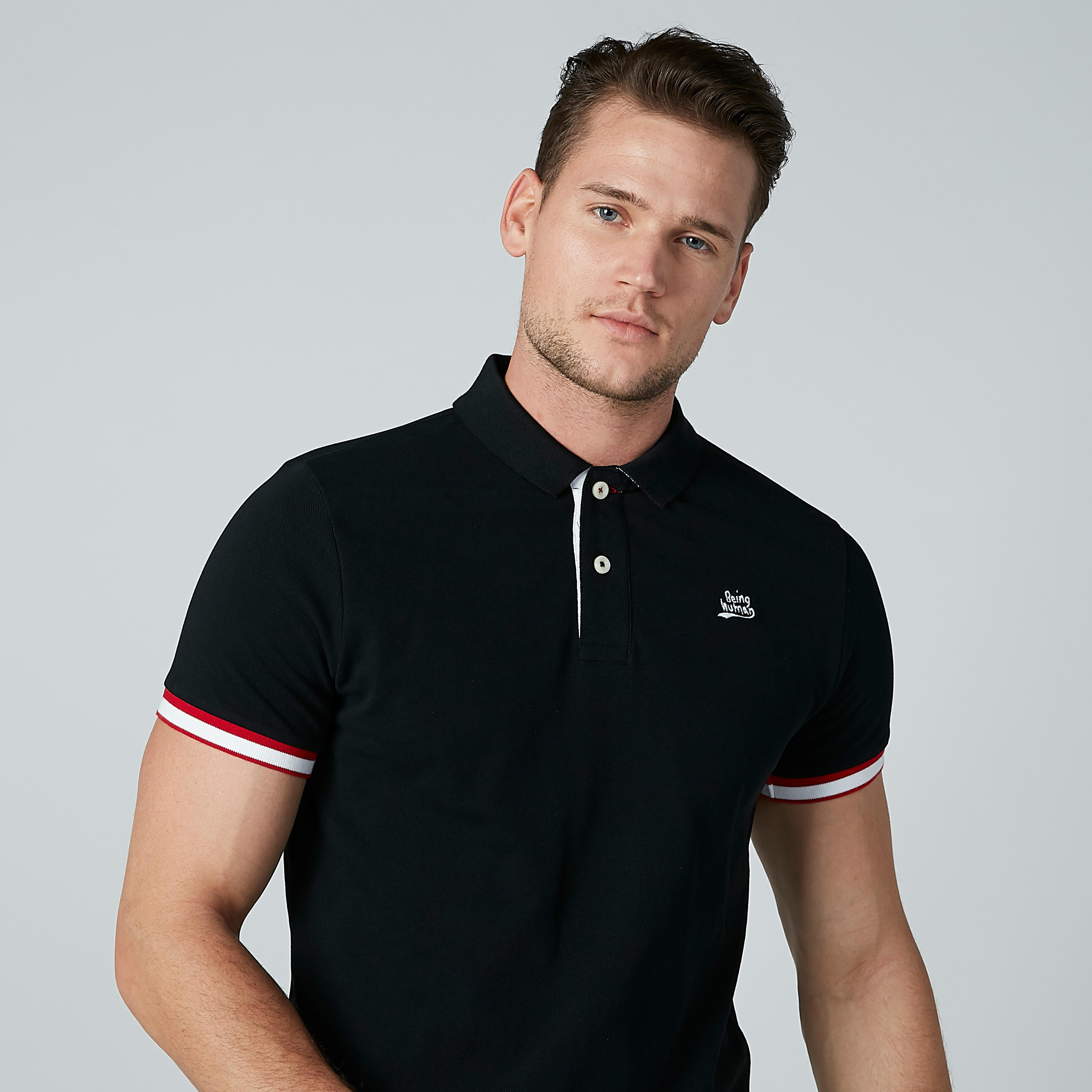 تيشيرت سادة بياقة بولو وأكمام قصيرة من بيينج هيومان-men-clothing-tshirtsandpolos-polos-image-1