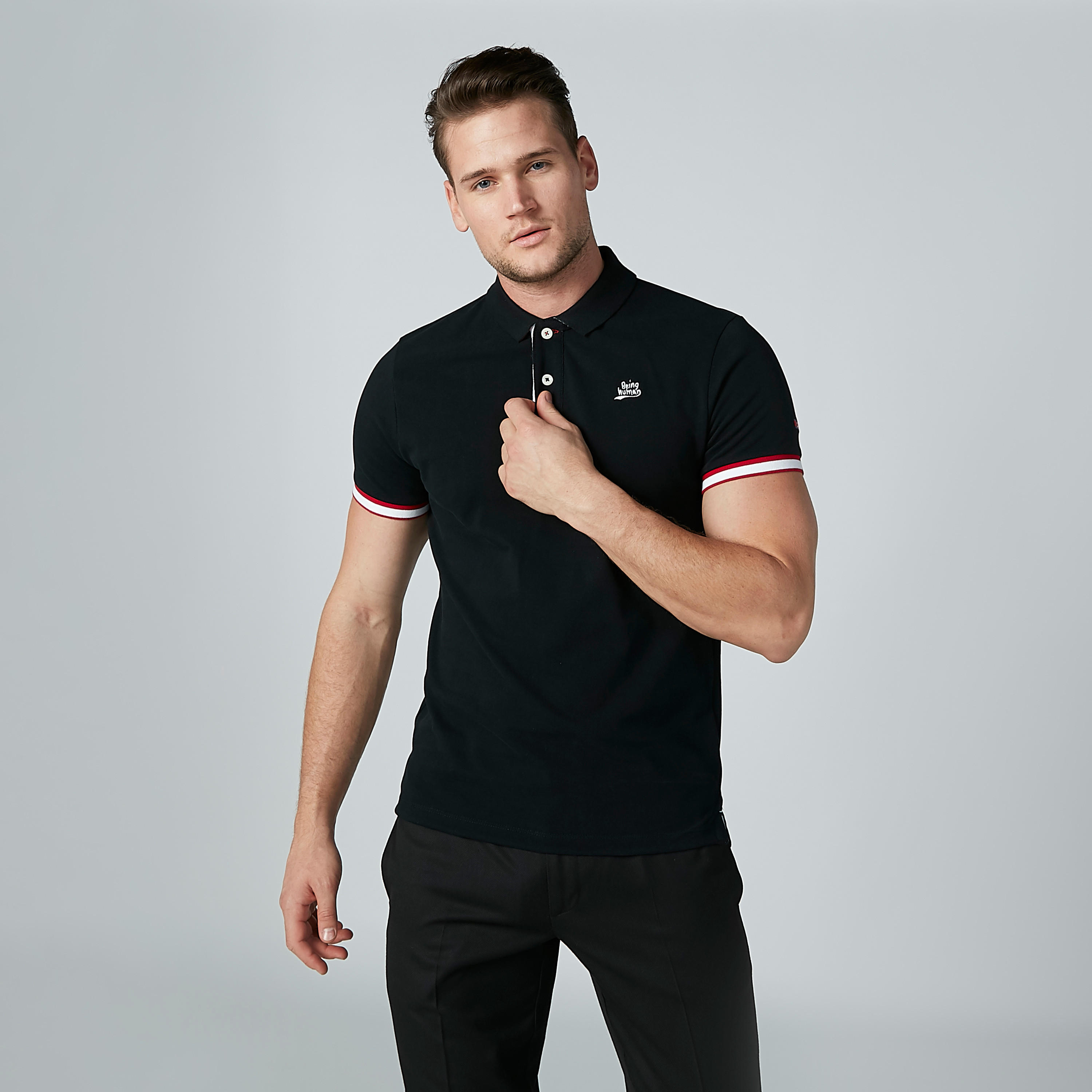 تيشيرت سادة بياقة بولو وأكمام قصيرة من بيينج هيومان-men-clothing-tshirtsandpolos-polos-image-2