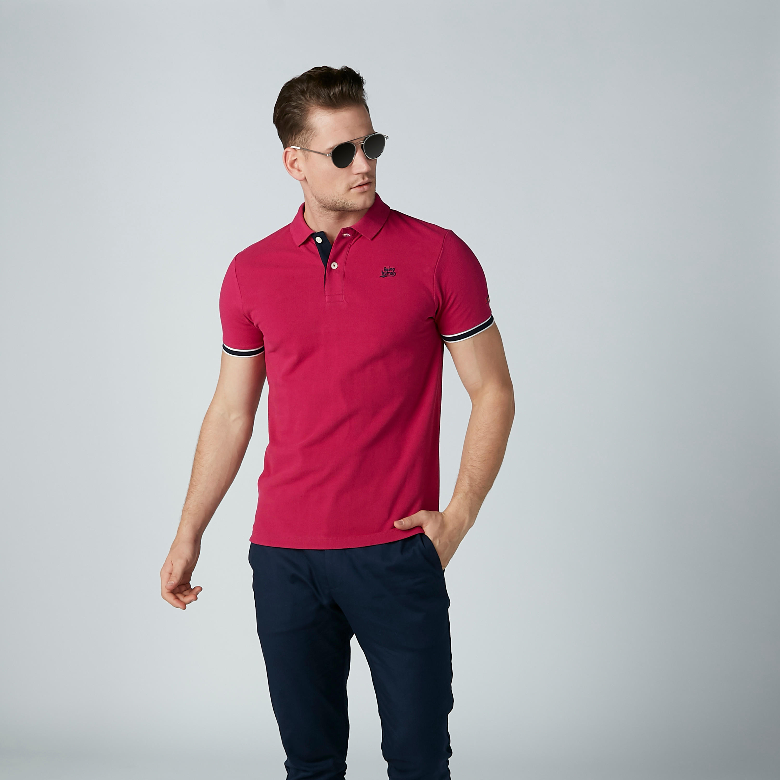 تيشيرت سادة بياقة بولو وأكمام قصيرة من بيينج هيومان-men-clothing-tshirtsandpolos-polos-image-2
