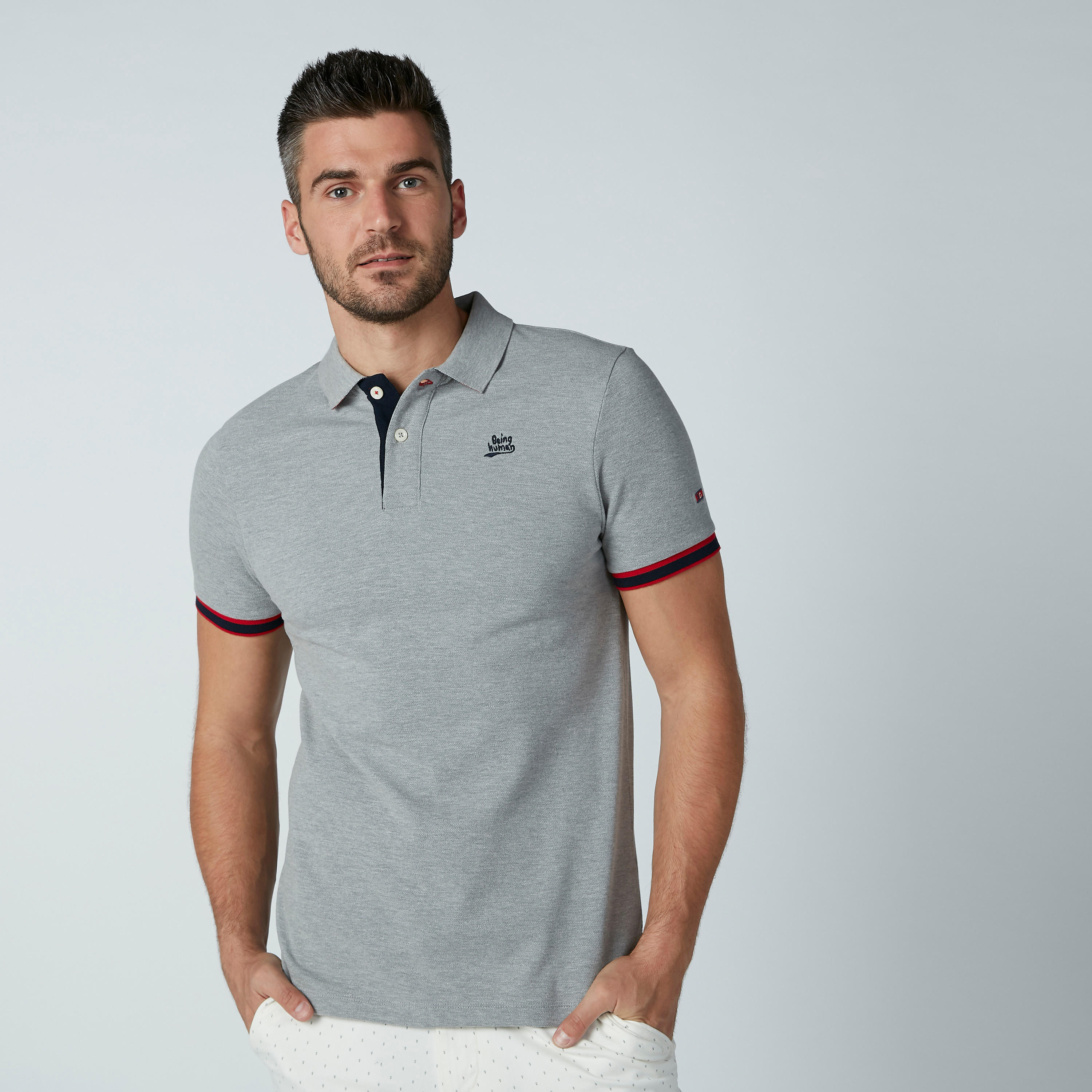 Being Human Plain T-shirt with Short Sleeves and Polo Neck-men-clothing-tshirtsandpolos-polos-image-1