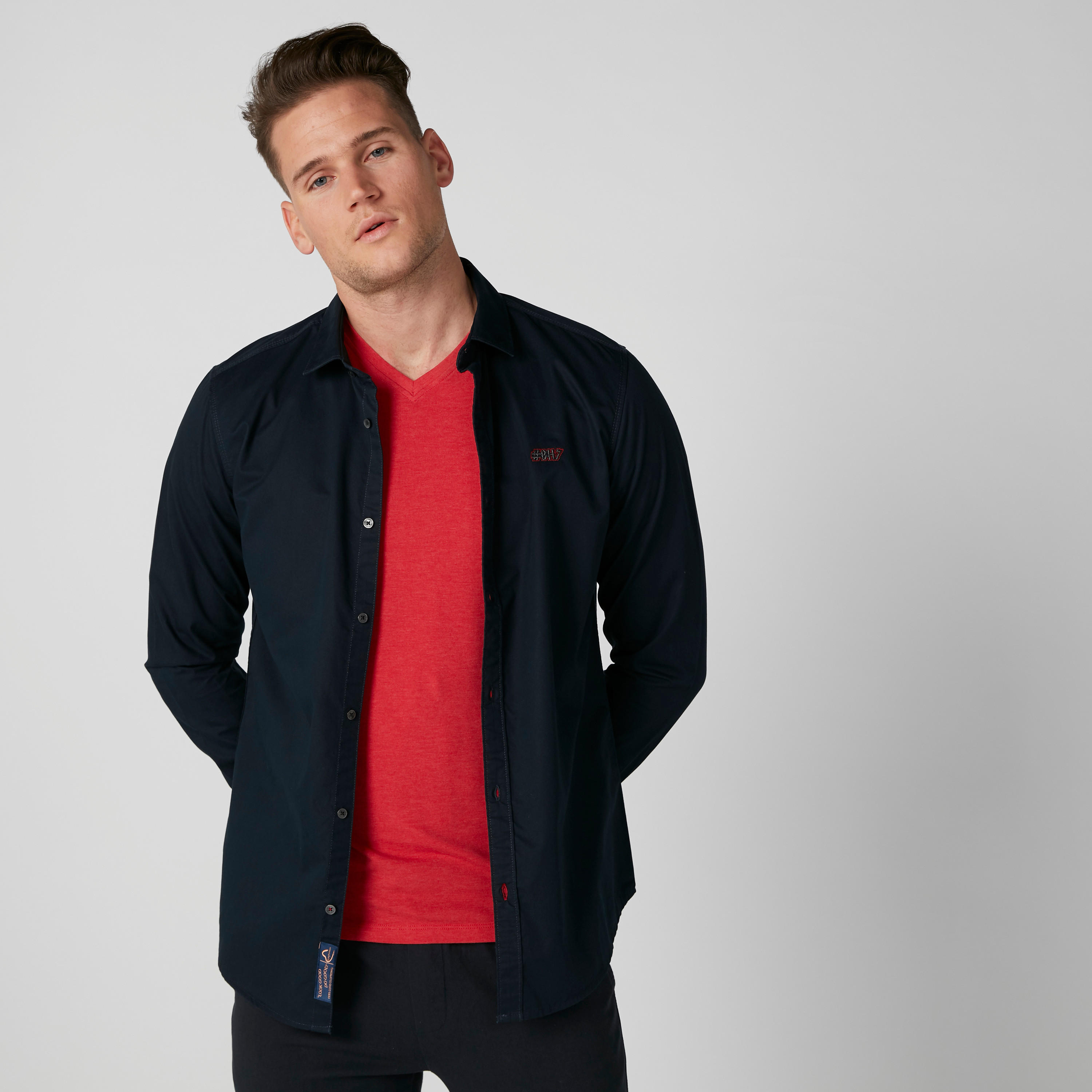 Being Human Embroidered Shirt with Long Sleeves and Complete Placket-men-clothing-shirts-image-4