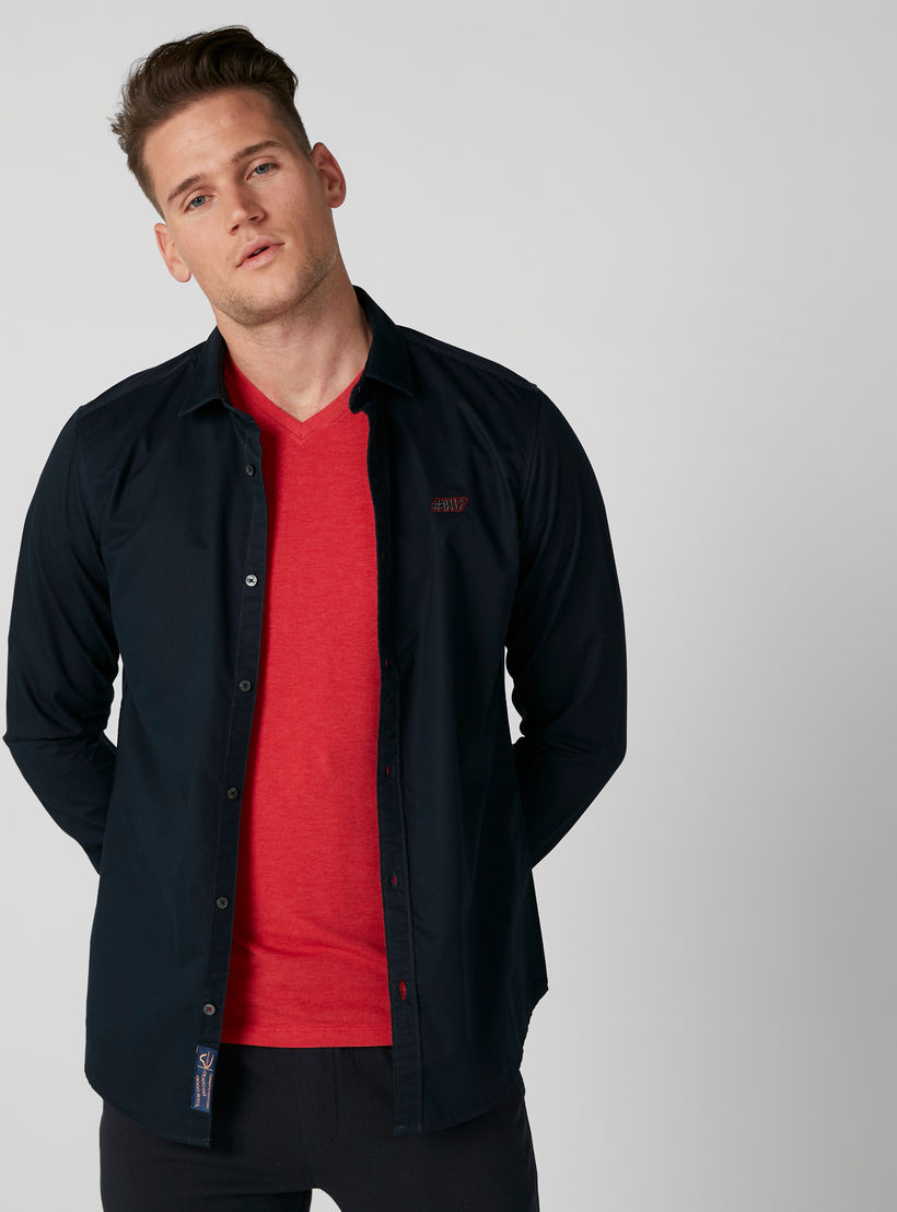 Being Human Embroidered Shirt with Long Sleeves and Complete Placket-men-clothing-shirts-image-4