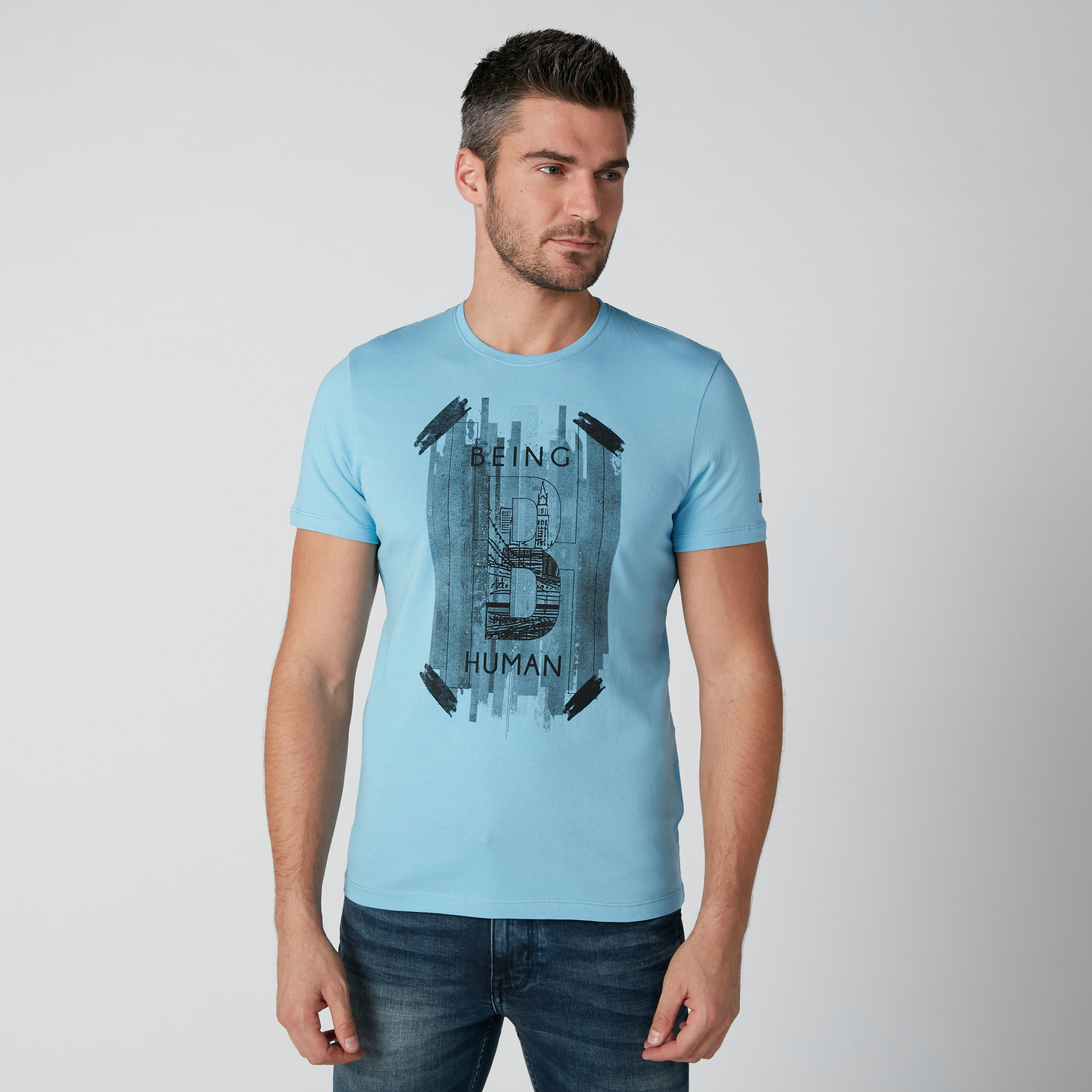 تيشيرت بياقة مستديرة وأكمام قصيرة وطبعات بيينج هيومان-men-clothing-tshirtsandpolos-tshirts-image-2
