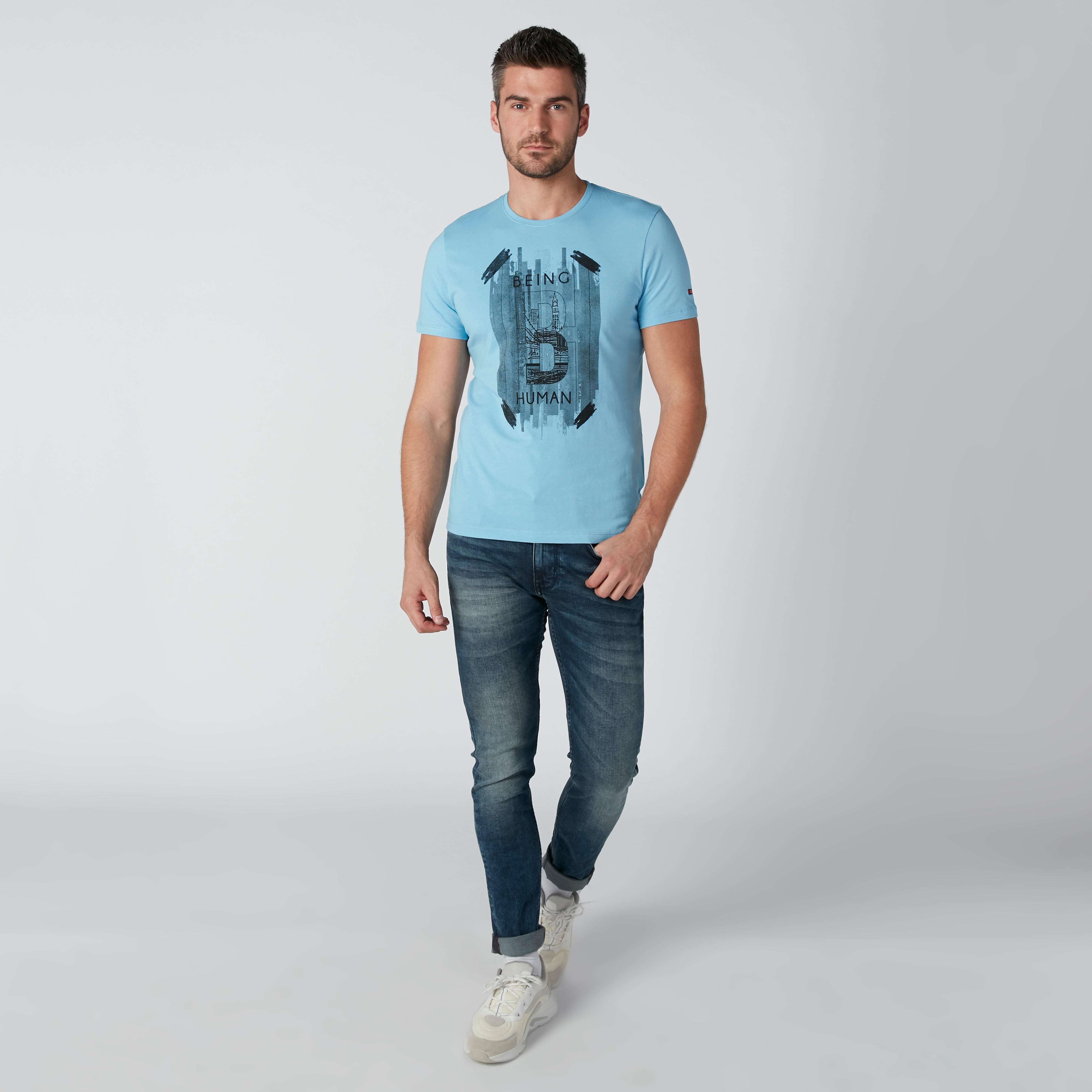 تيشيرت بياقة مستديرة وأكمام قصيرة وطبعات بيينج هيومان-men-clothing-tshirtsandpolos-tshirts-image-1