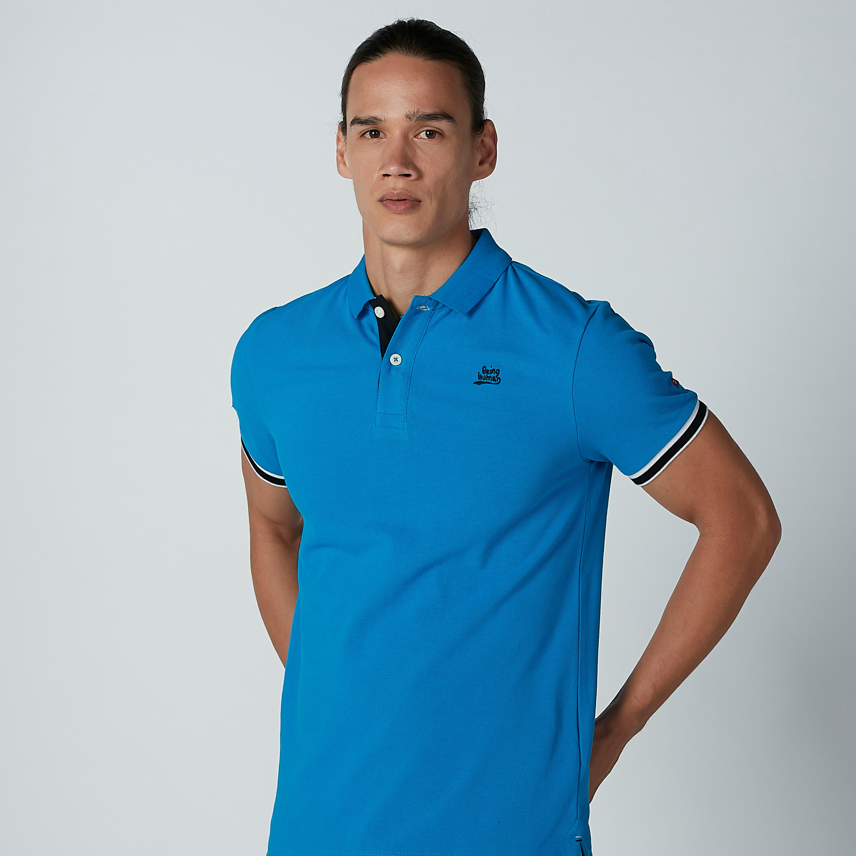 تيشيرت سادة بياقة بولو وأكمام قصيرة من بيينج هيومان-men-clothing-tshirtsandpolos-polos-image-1
