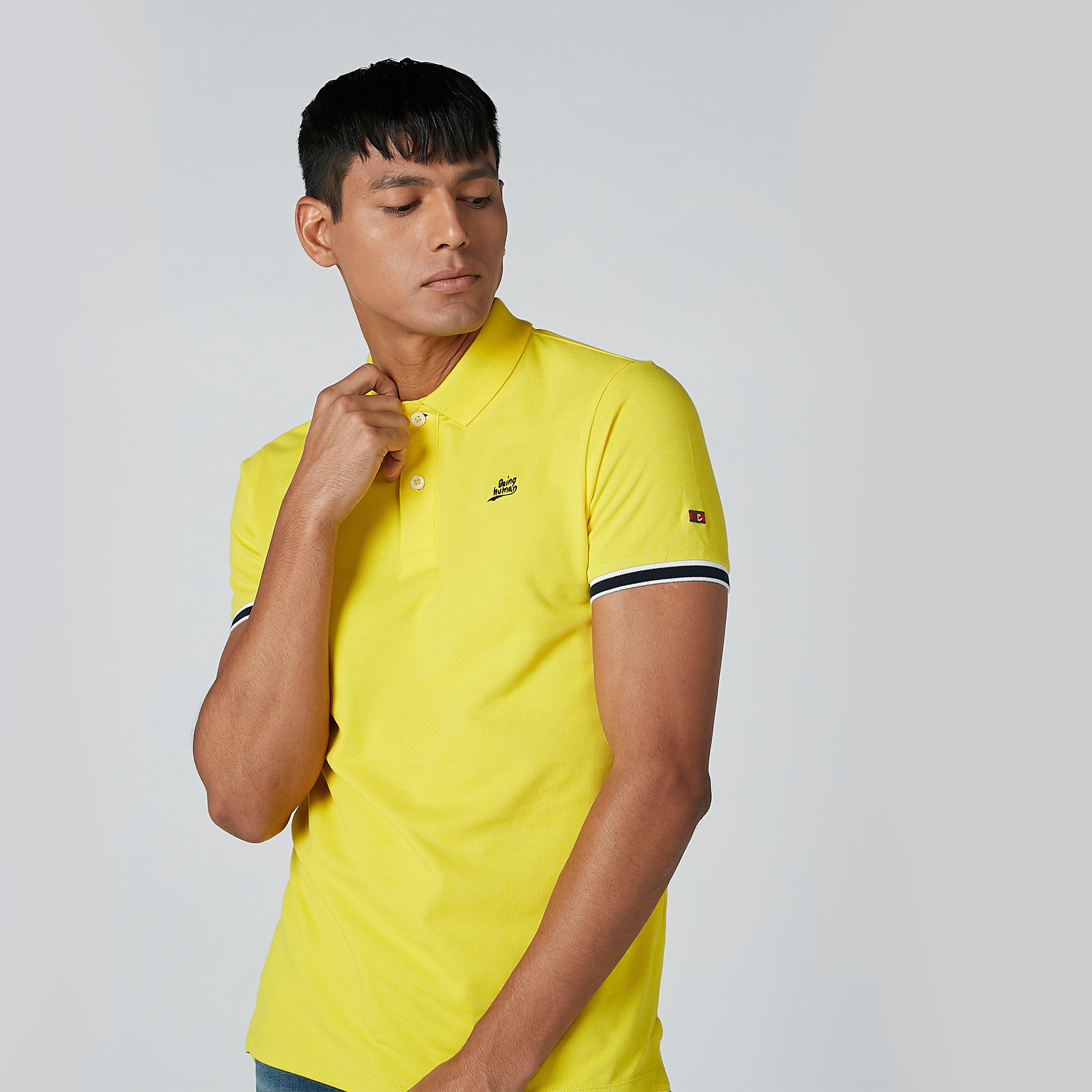 Being Human T-shirt with Polo Neck and Short Sleeves-men-clothing-tshirtsandpolos-polos-image-1
