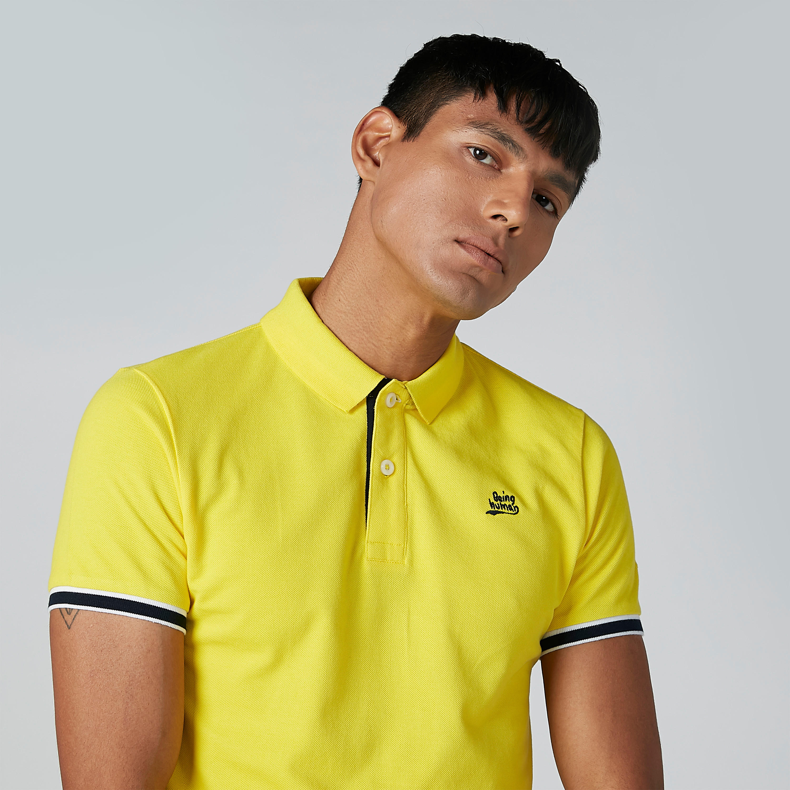 Being Human T-shirt with Polo Neck and Short Sleeves-men-clothing-tshirtsandpolos-polos-image-3