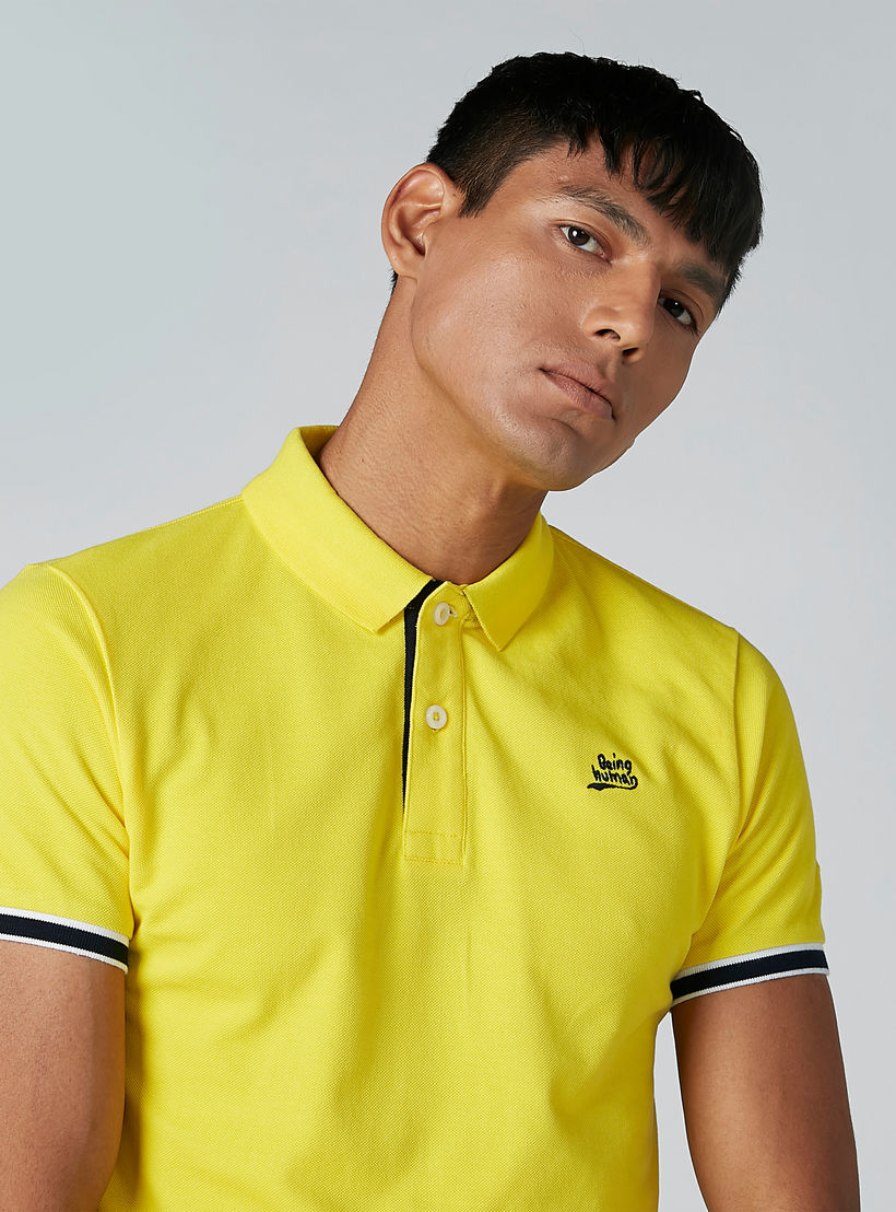 Being Human T-shirt with Polo Neck and Short Sleeves-men-clothing-tshirtsandpolos-polos-image-3
