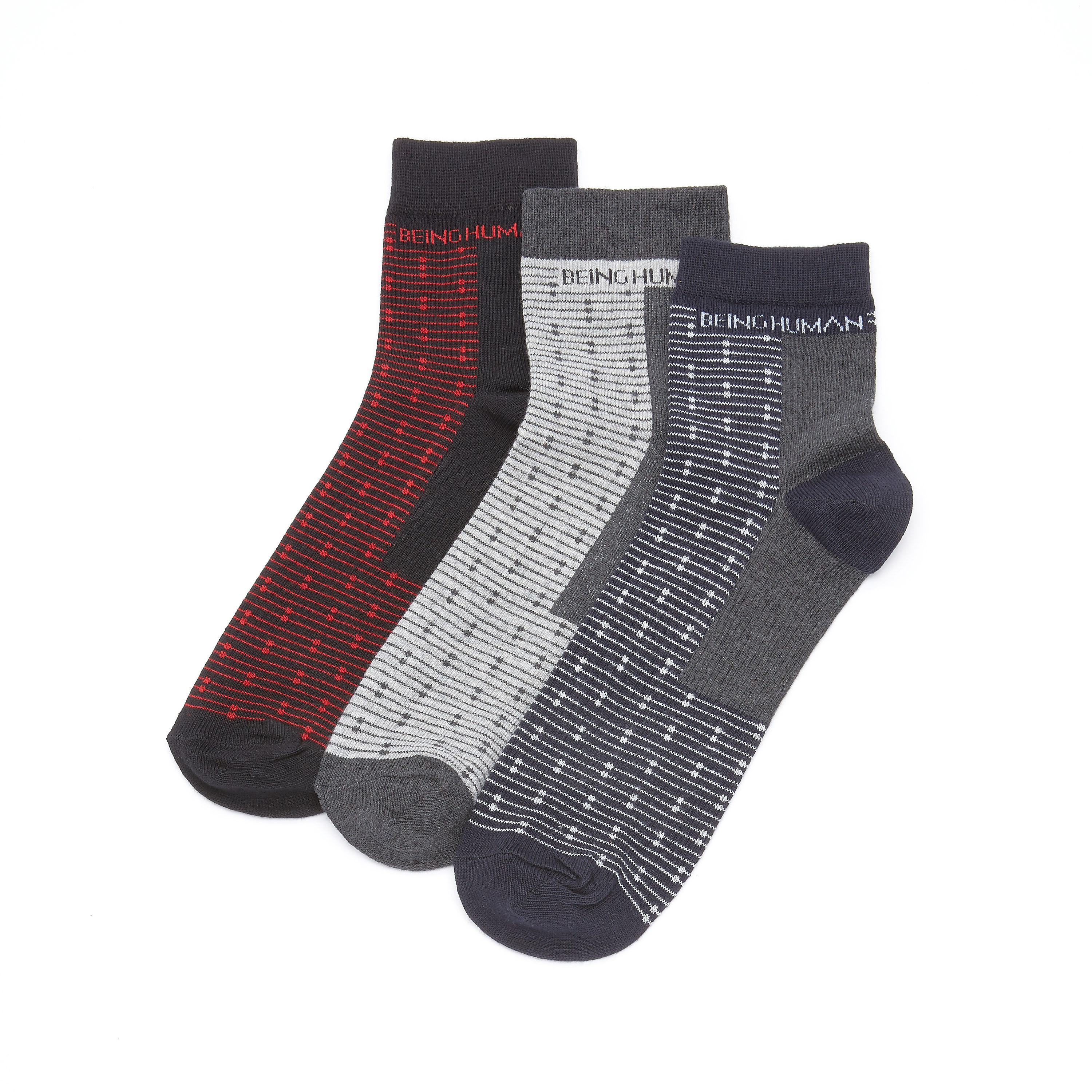 جوارب مقلّمة بطول الكاحل من بيينج هيومان - طقم من 3 قطع-men-socks-image-1