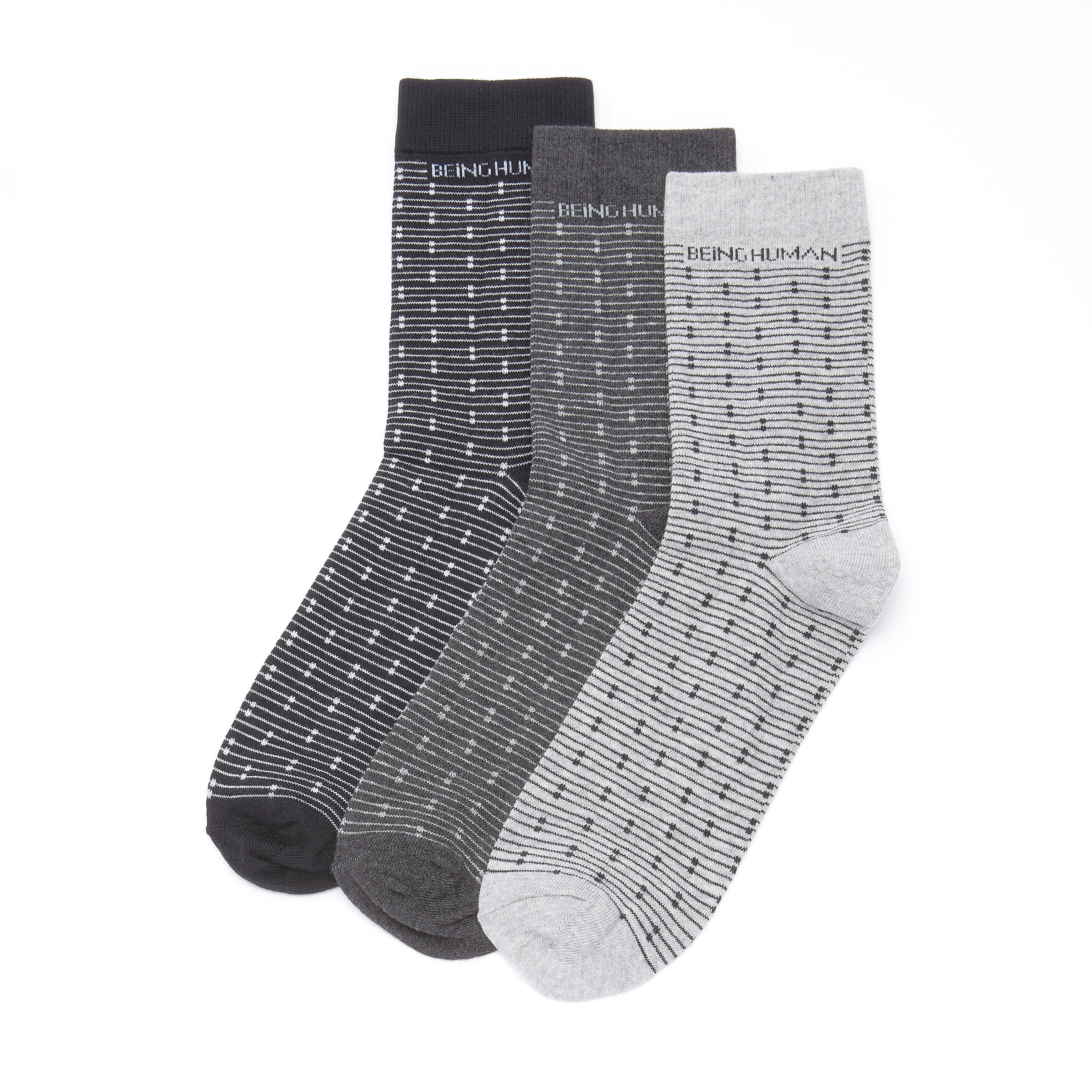 جوارب مقلّمة بطول متوسط من بيينج هيومان - طقم من 3 أزواج-men-socks-image-1