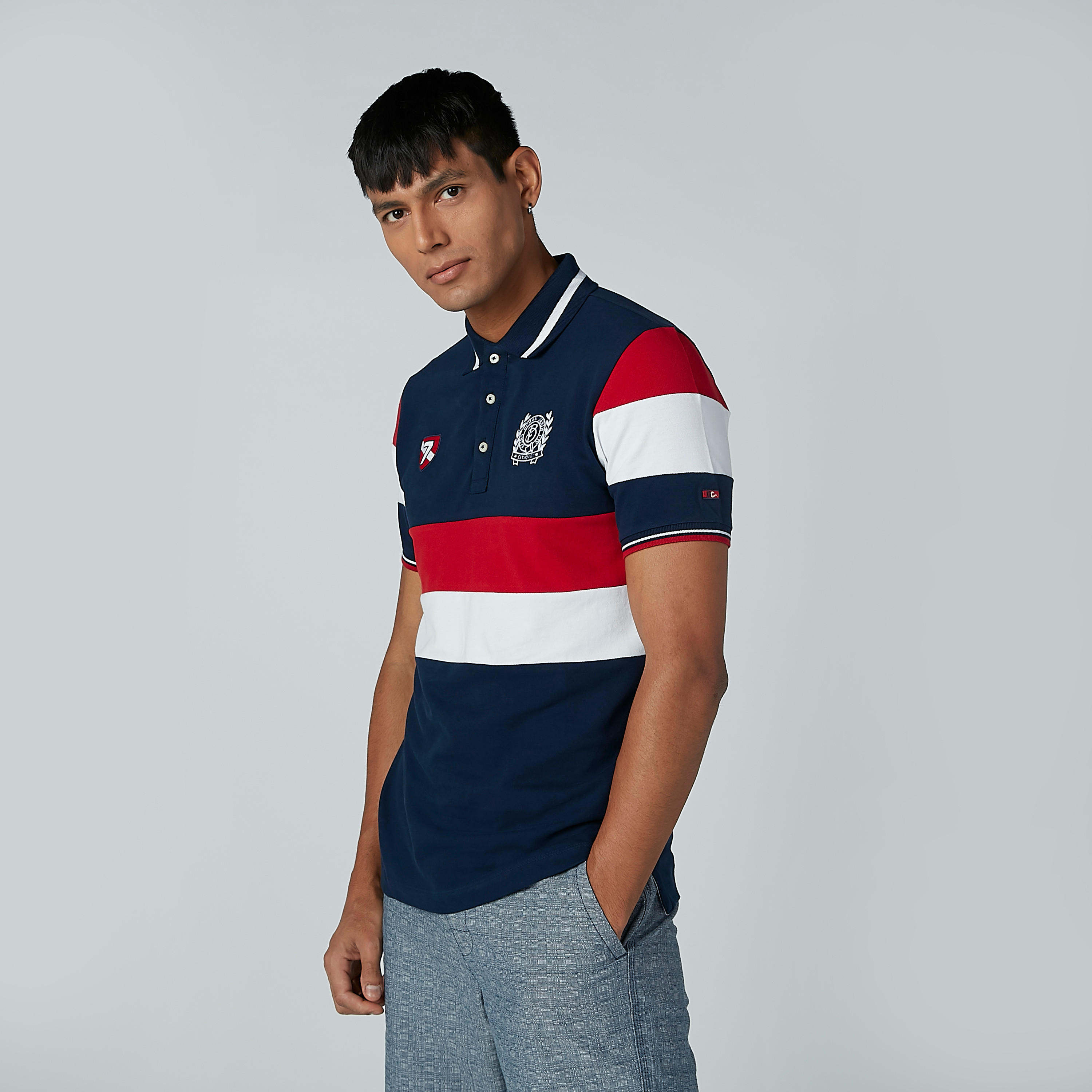 تيشيرت مقلم بياقة بولو وأكمام قصيرة من بيينج هيومان-men-clothing-tshirtsandpolos-polos-image-1
