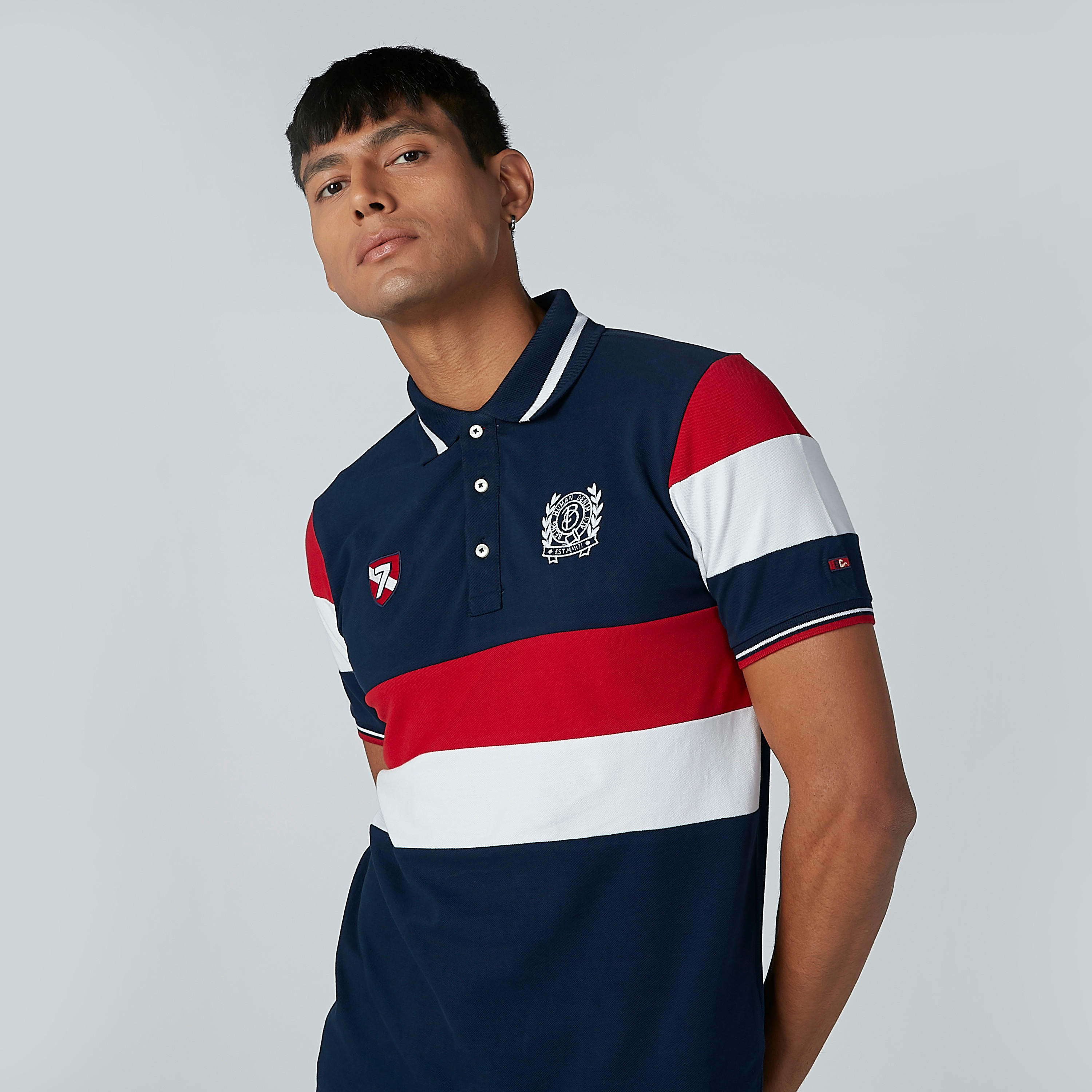 تيشيرت مقلم بياقة بولو وأكمام قصيرة من بيينج هيومان-men-clothing-tshirtsandpolos-polos-image-3