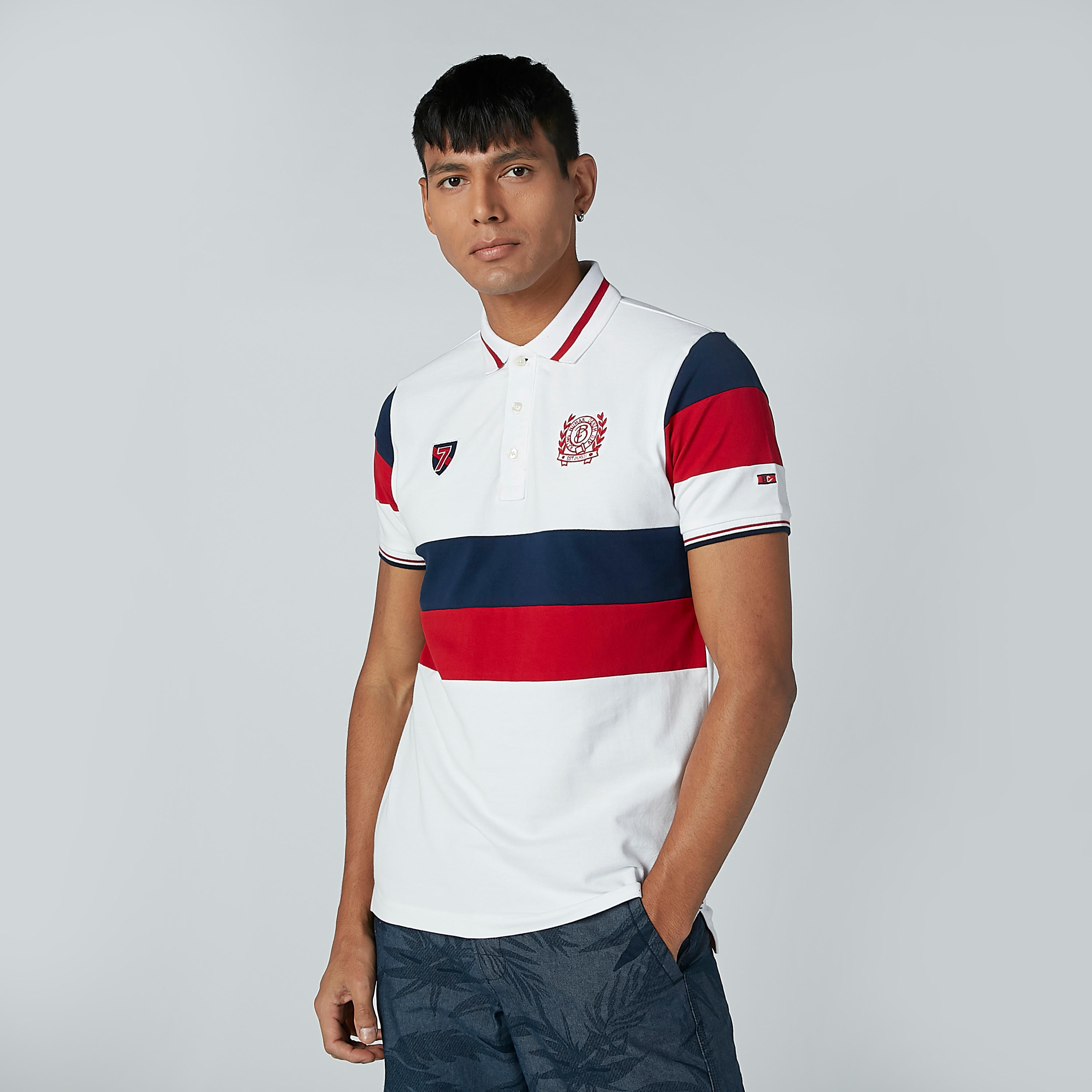 تيشيرت مقلم بياقة بولو وأكمام قصيرة من بيينج هيومان-men-clothing-tshirtsandpolos-polos-image-3