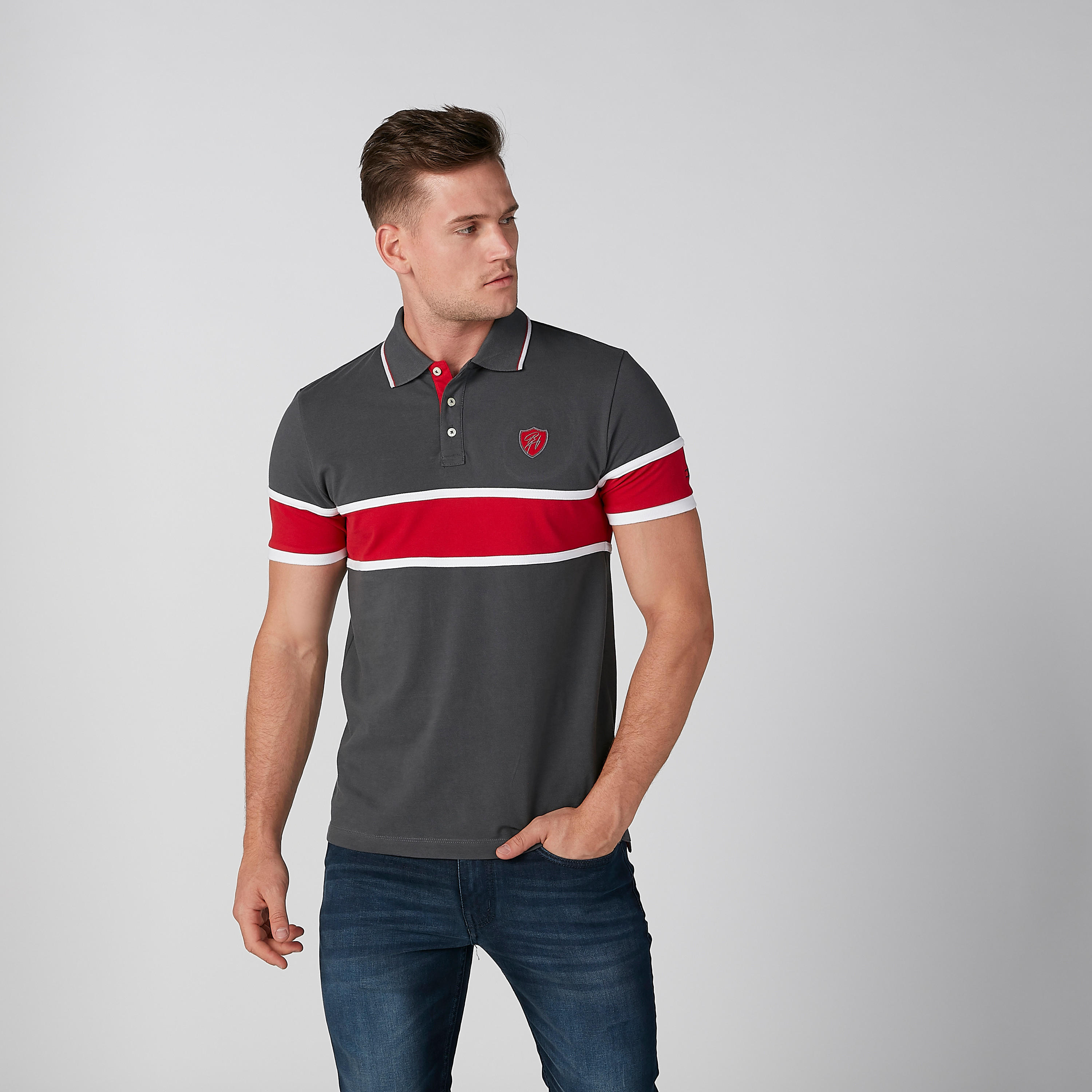 تيشيرت مقلّم بياقة بولو وأكمام قصيرة من بيينج هيومان-men-clothing-tshirtsandpolos-polos-image-1