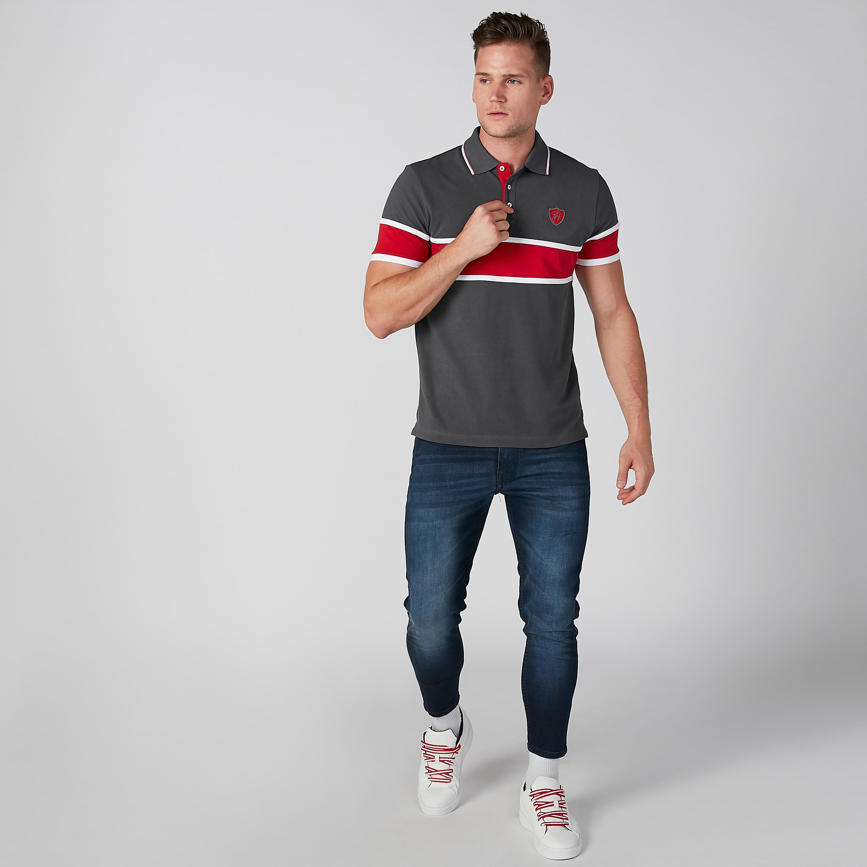 تيشيرت مقلّم بياقة بولو وأكمام قصيرة من بيينج هيومان-men-clothing-tshirtsandpolos-polos-image-3