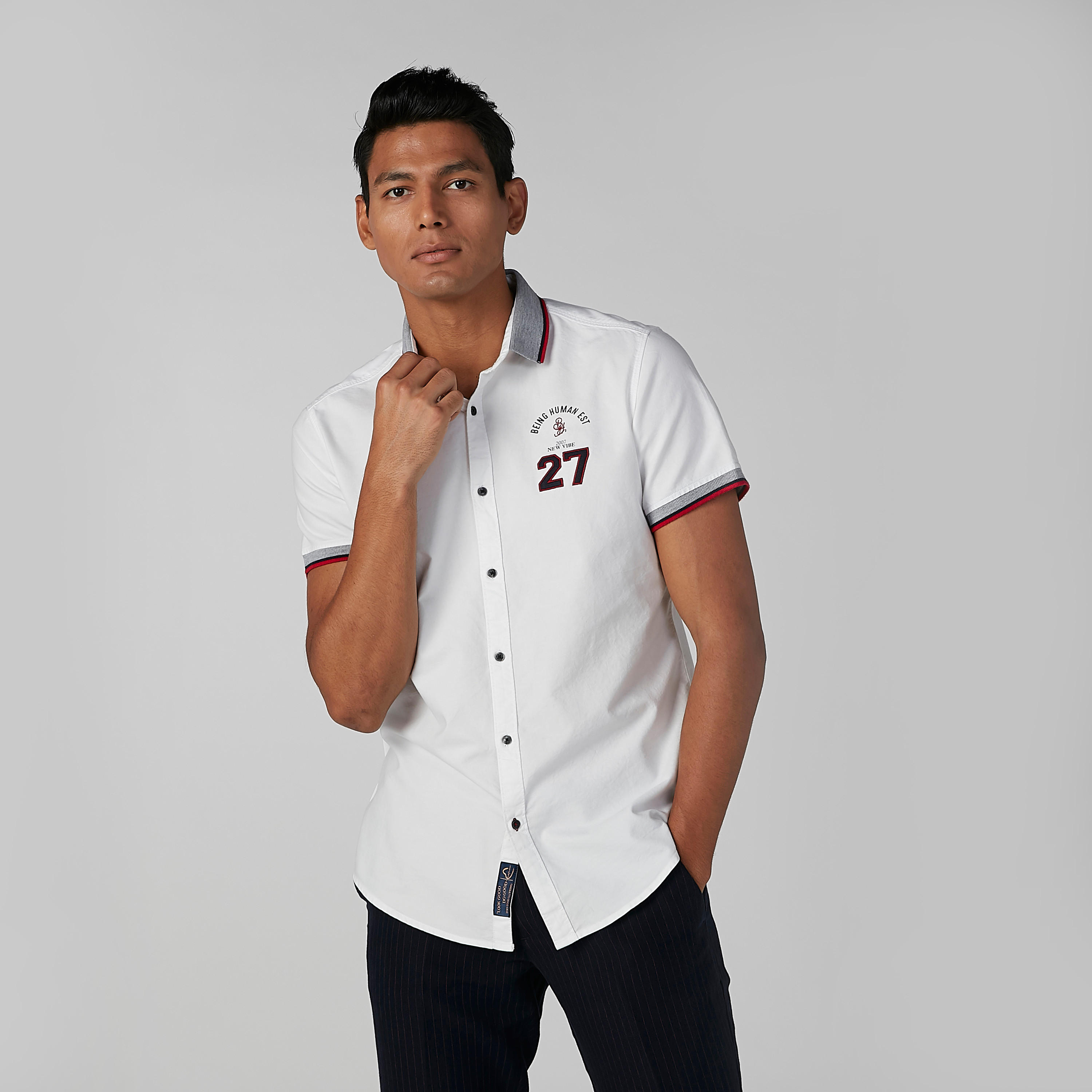 Being Human Embroidered Shirt with Short Sleeves-men-clothing-shirts-image-1