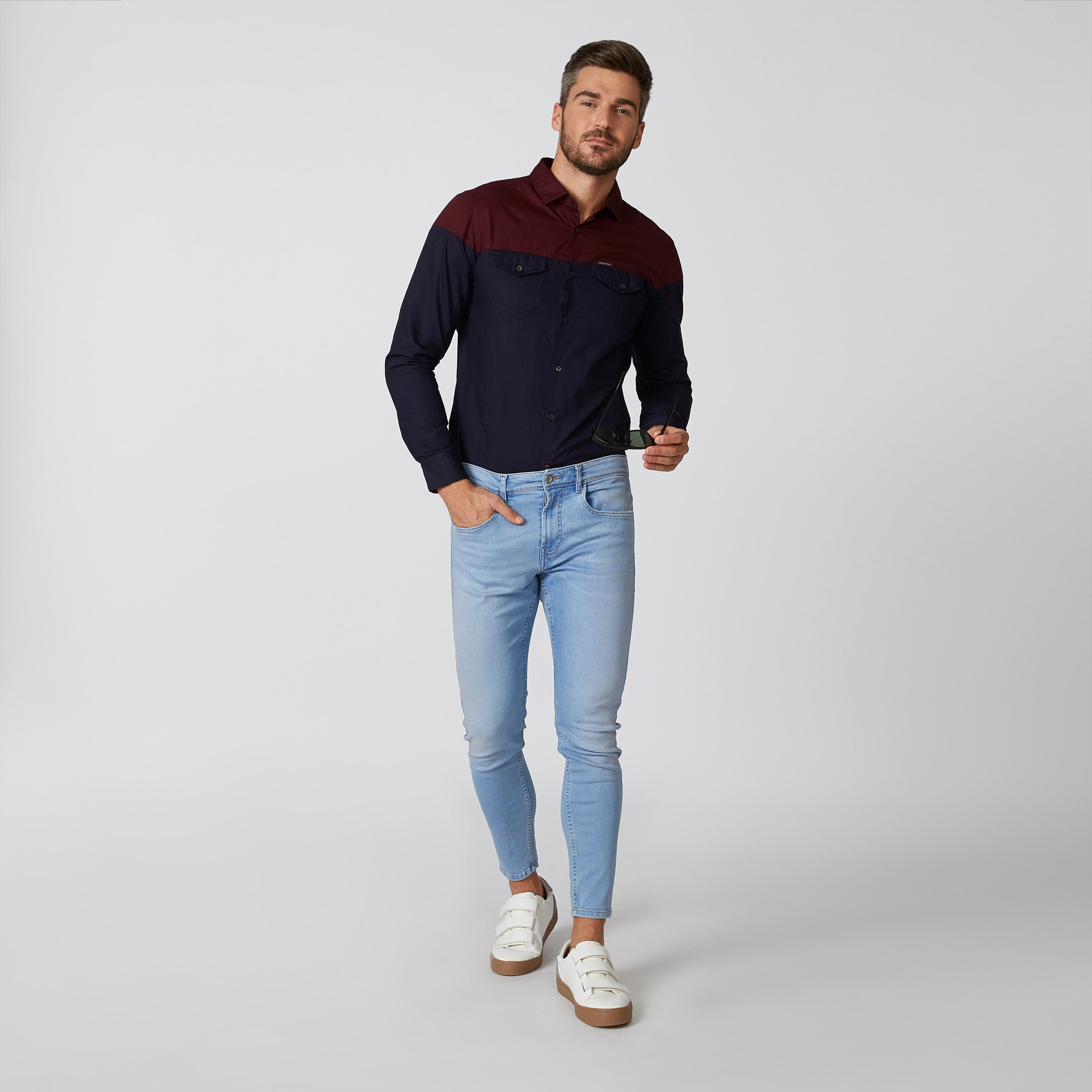 قميص بنمط كتل الألوان بأكمام طويلة من بيينج هيومان-men-clothing-shirts-image-2