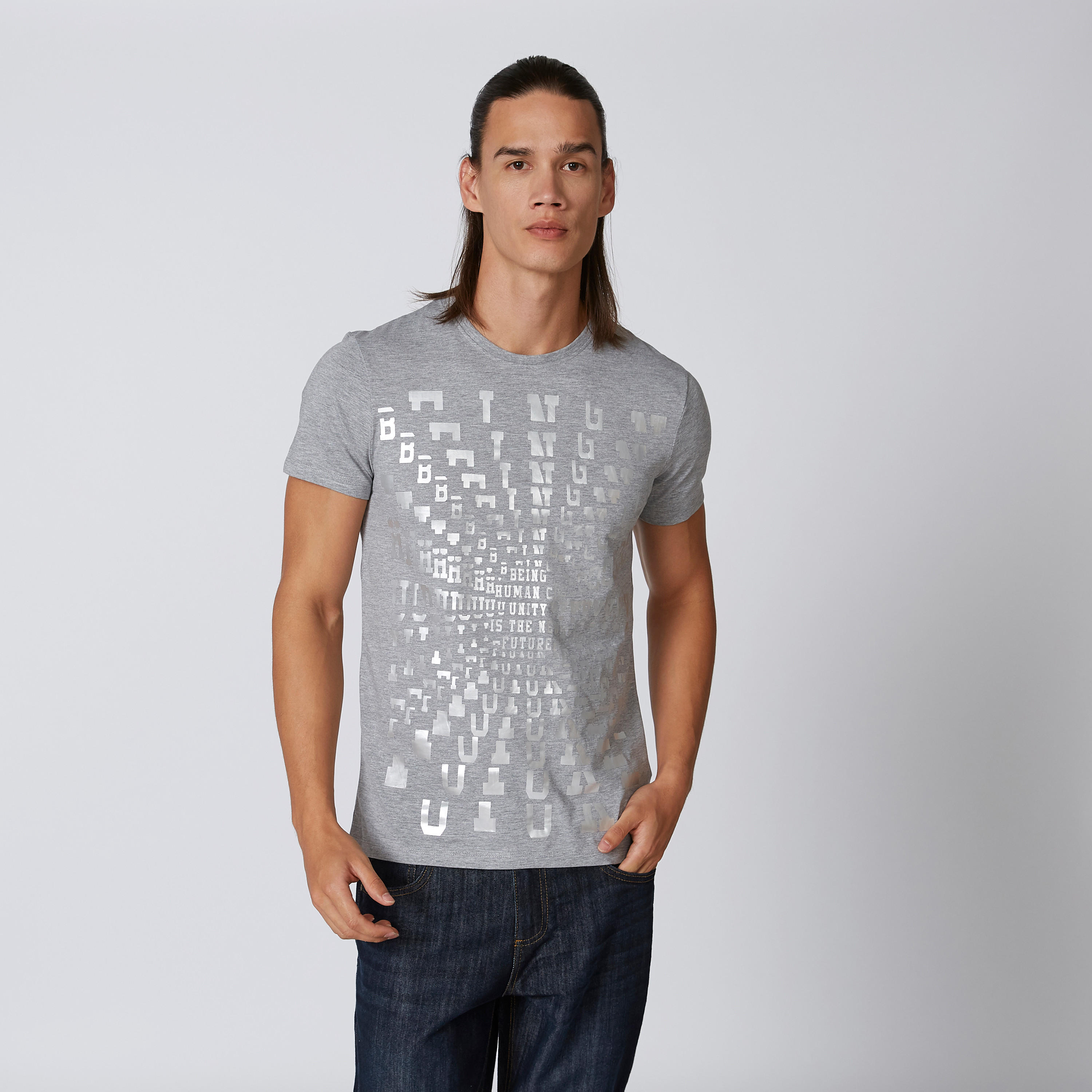 تيشيرت بياقة مستديرة وأكمام قصيرة وطبعات بيينج هيومان-men-clothing-tshirtsandpolos-tshirts-image-2