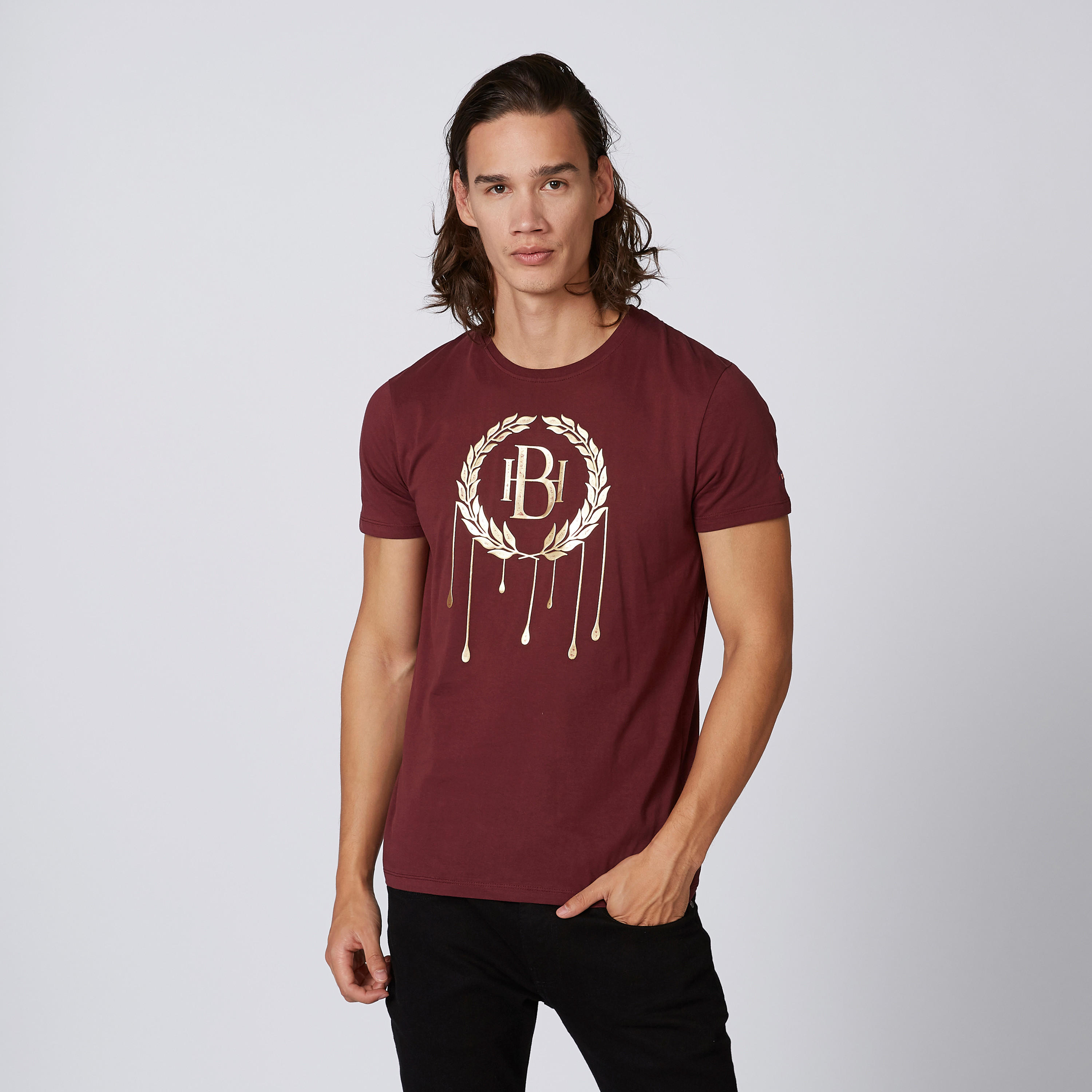 تيشيرت بياقة مستديرة وأكمام قصيرة وطبعات بيينج هيومان-men-clothing-tshirtsandpolos-tshirts-image-3