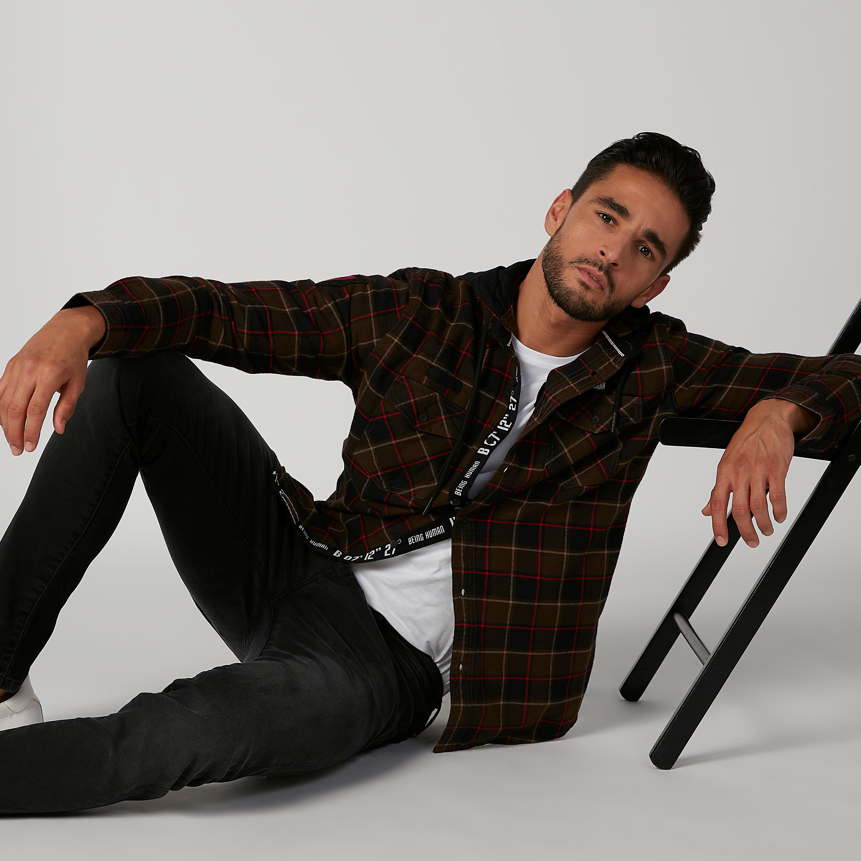 Being Human Chequered Shirt with Long Sleeves and Hood-men-clothing-shirts-image-4