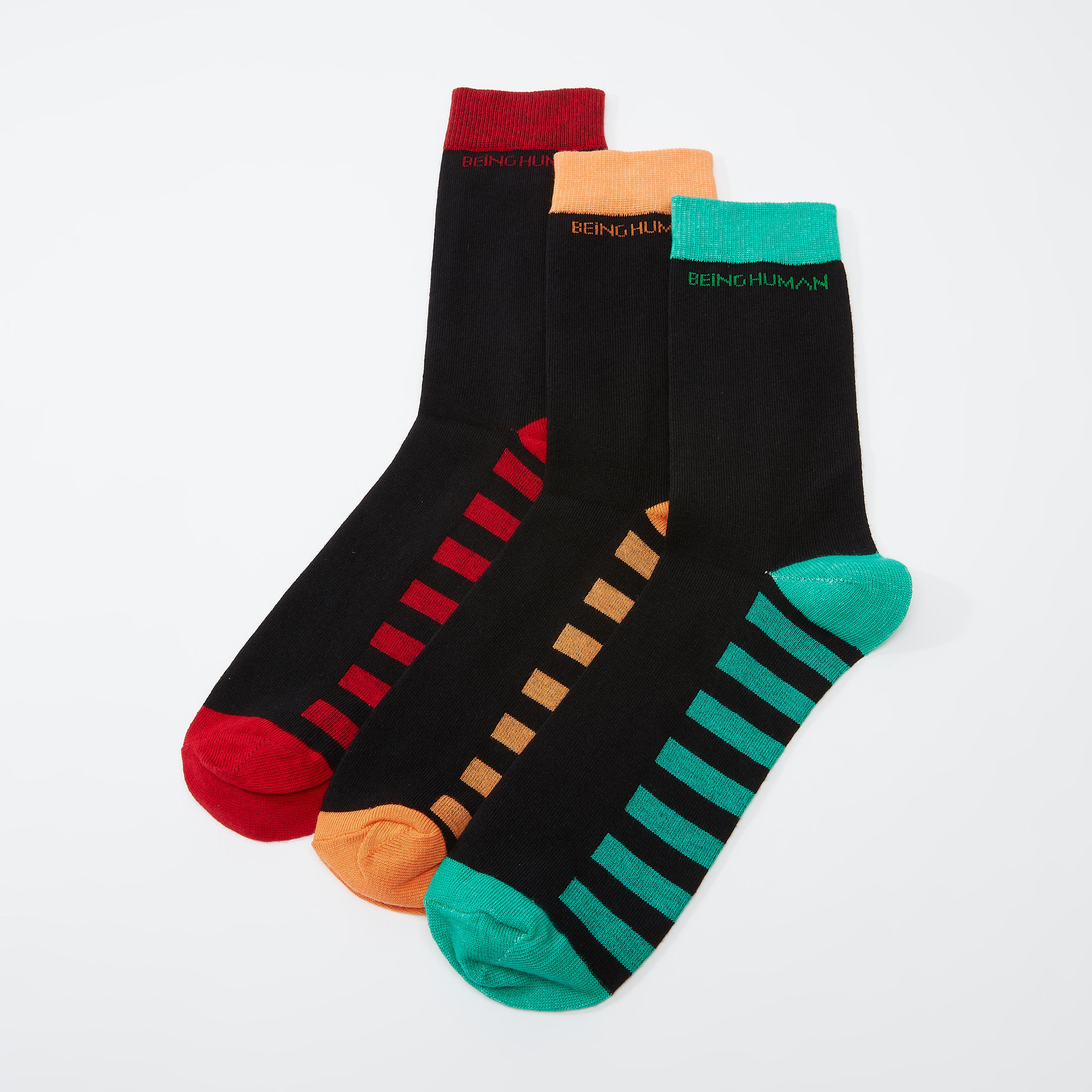 Being Human Striped Quarter Length Socks with Ribbed Hem-men-socks-image-1