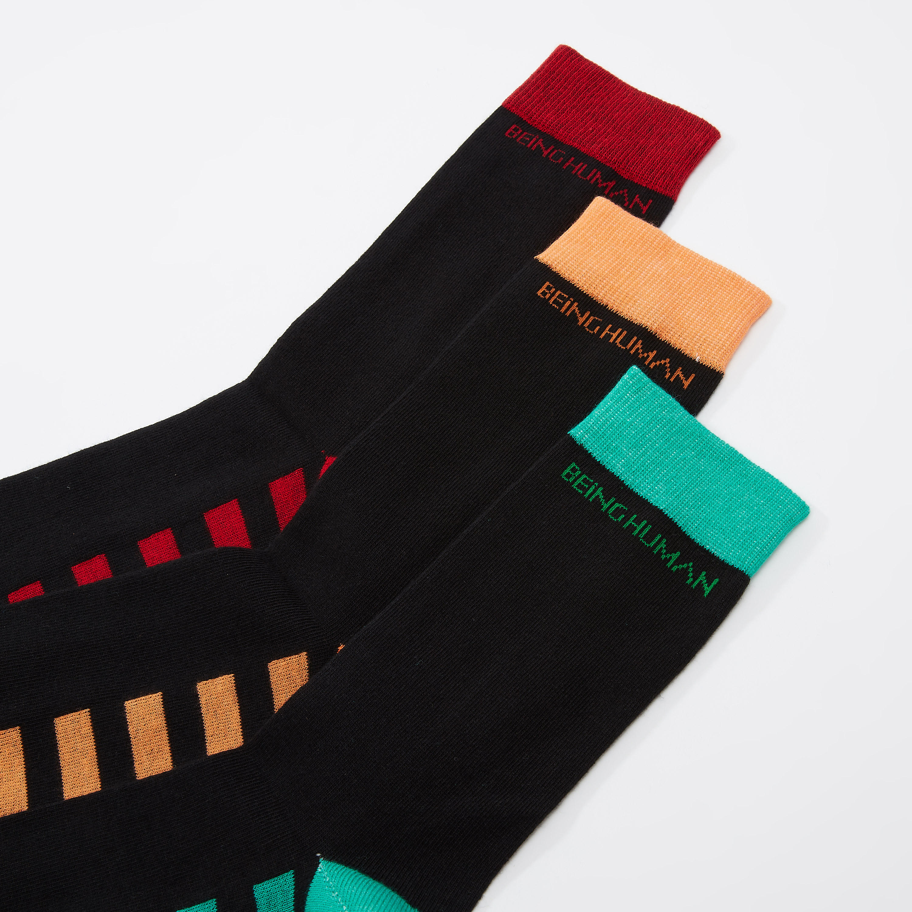 Being Human Striped Quarter Length Socks with Ribbed Hem-men-socks-image-2