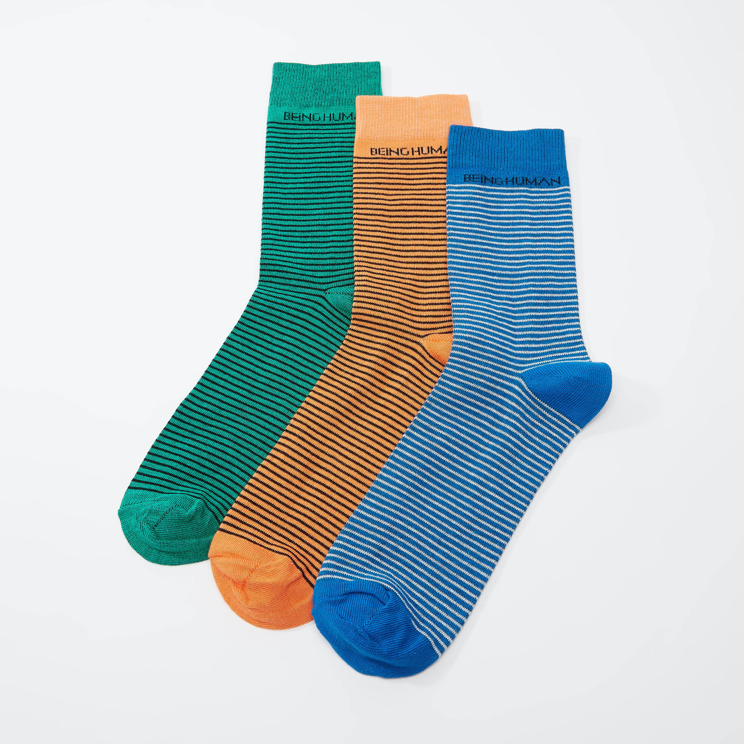 جوارب مقلّمة بطول متوسط من بيينج هيومان - طقم من 3 أزواج-men-socks-image-1
