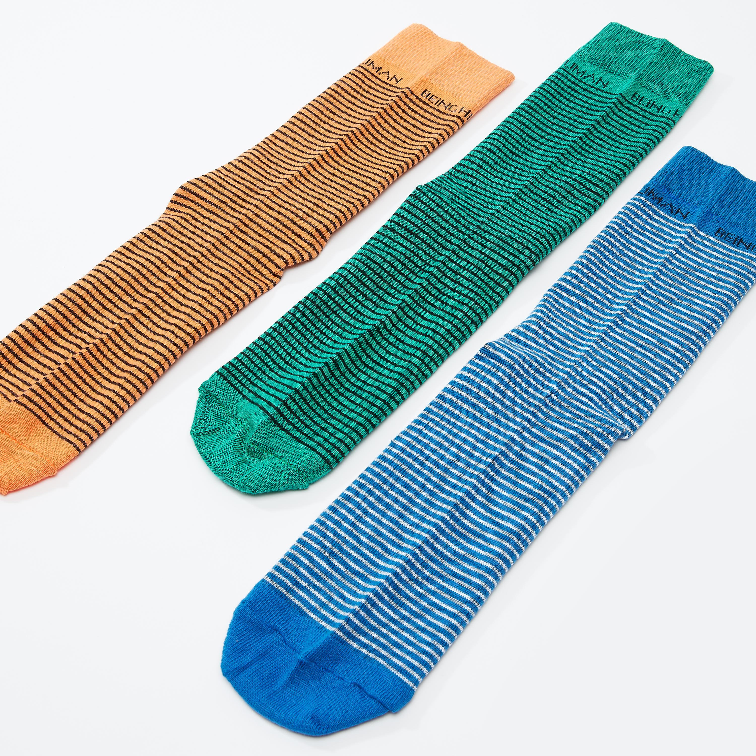 جوارب مقلّمة بطول متوسط من بيينج هيومان - طقم من 3 أزواج-men-socks-image-3