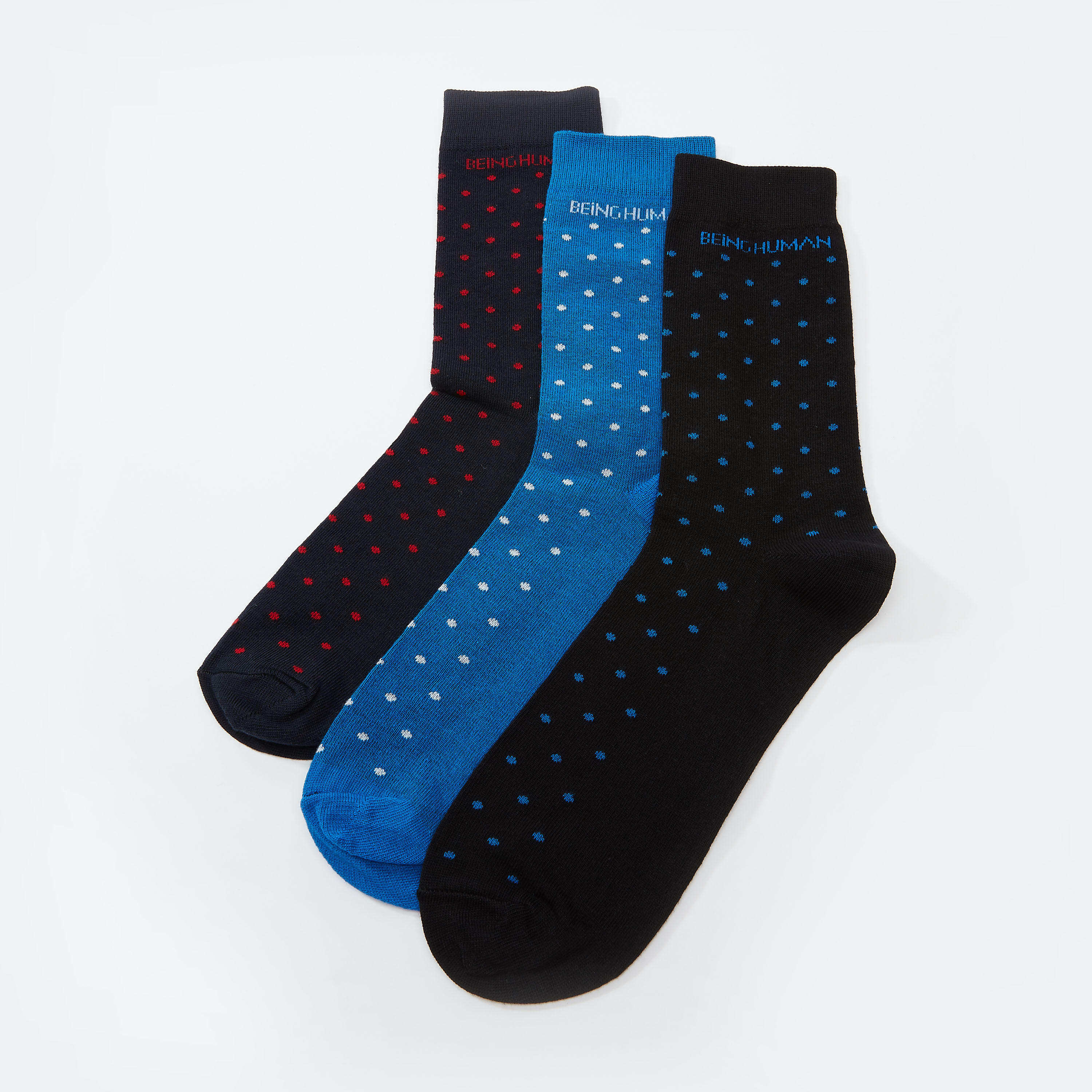 جوارب بطول ربلة الساق بحوّاف مضلّعة وطبعات بيينج هيومان - طقم من 3 أزواج-men-socks-image-1