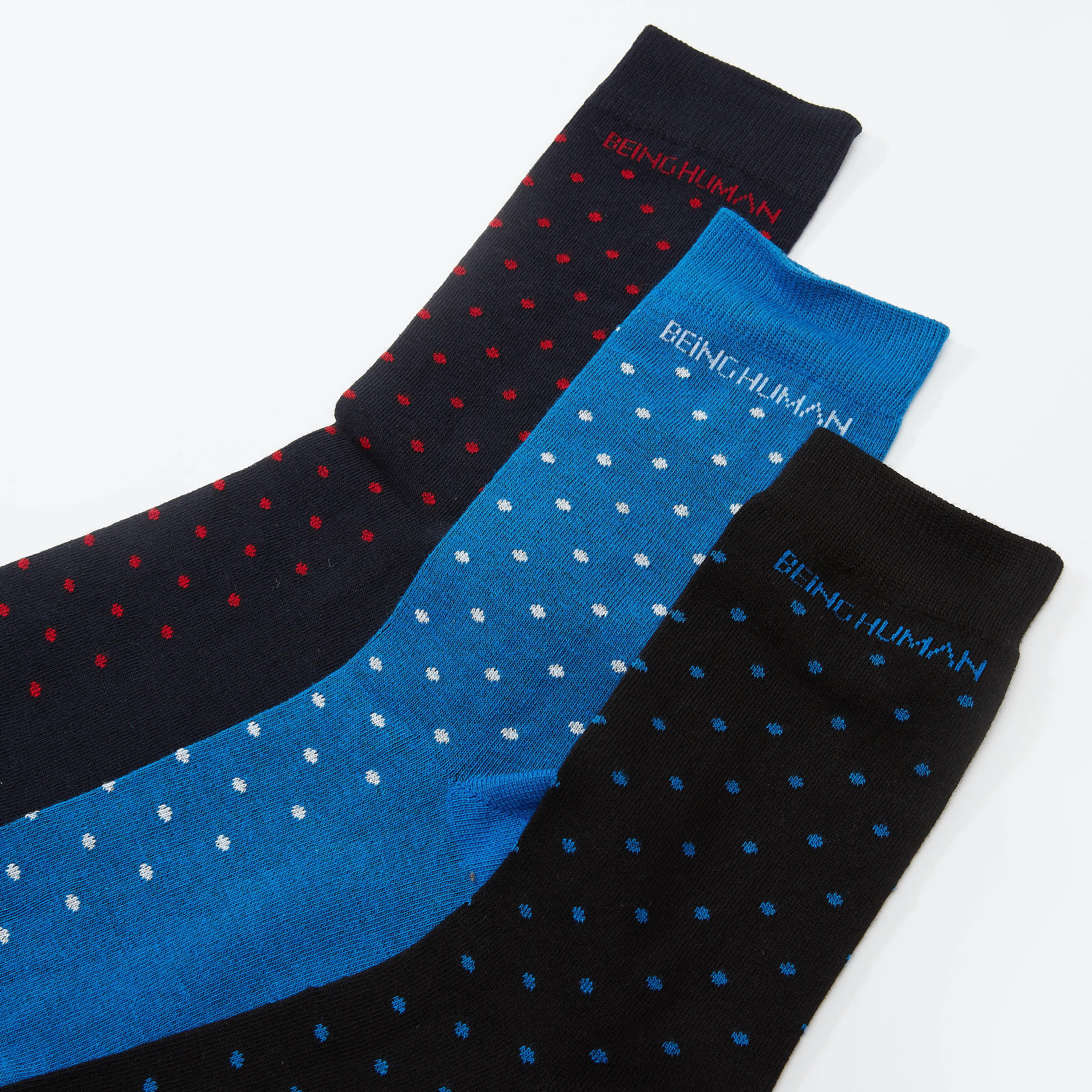 جوارب بطول ربلة الساق بحوّاف مضلّعة وطبعات بيينج هيومان - طقم من 3 أزواج-men-socks-image-2