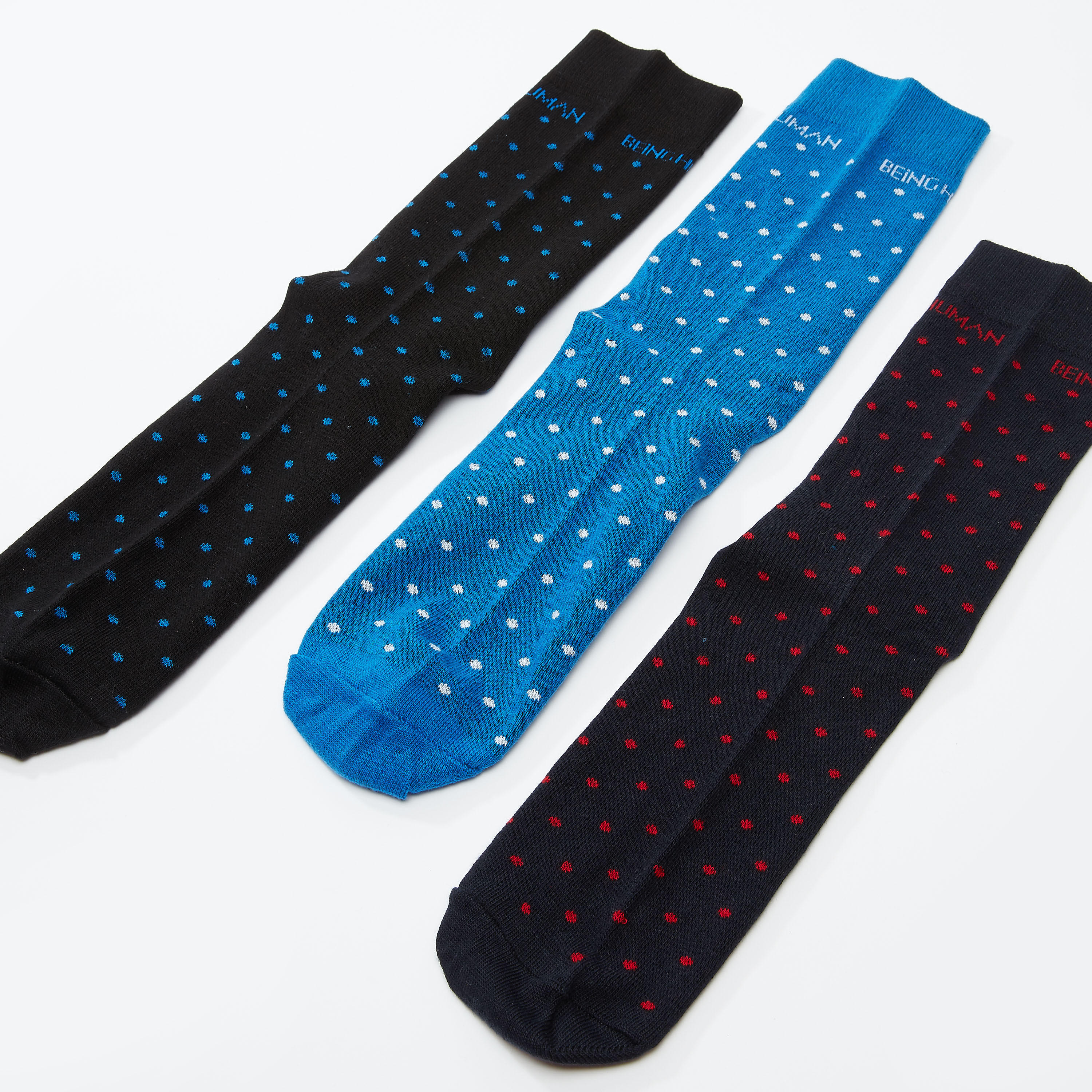جوارب بطول ربلة الساق بحوّاف مضلّعة وطبعات بيينج هيومان - طقم من 3 أزواج-men-socks-image-3