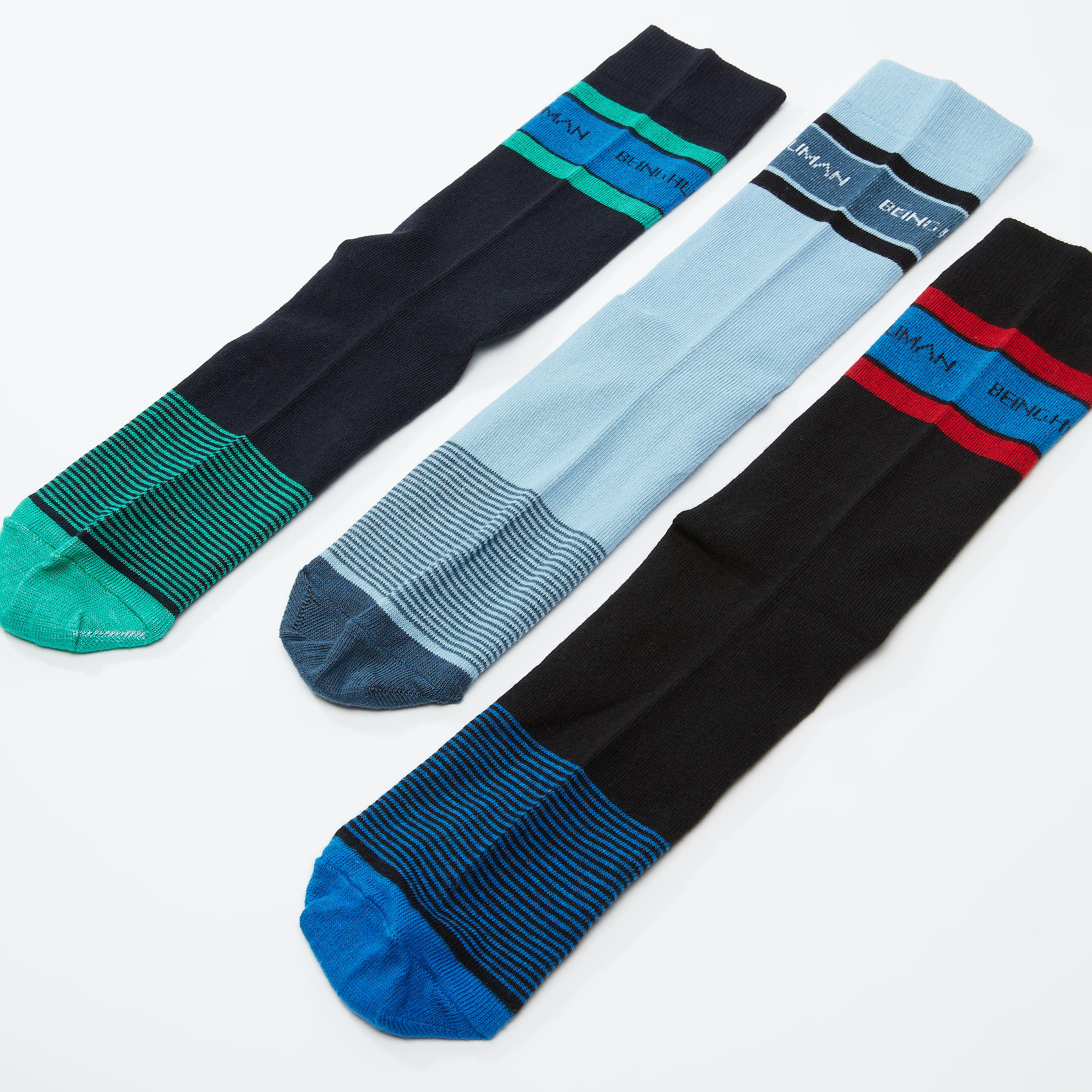 Set of 3 - Being Human Striped Calf Length Socks-men-socks-image-3