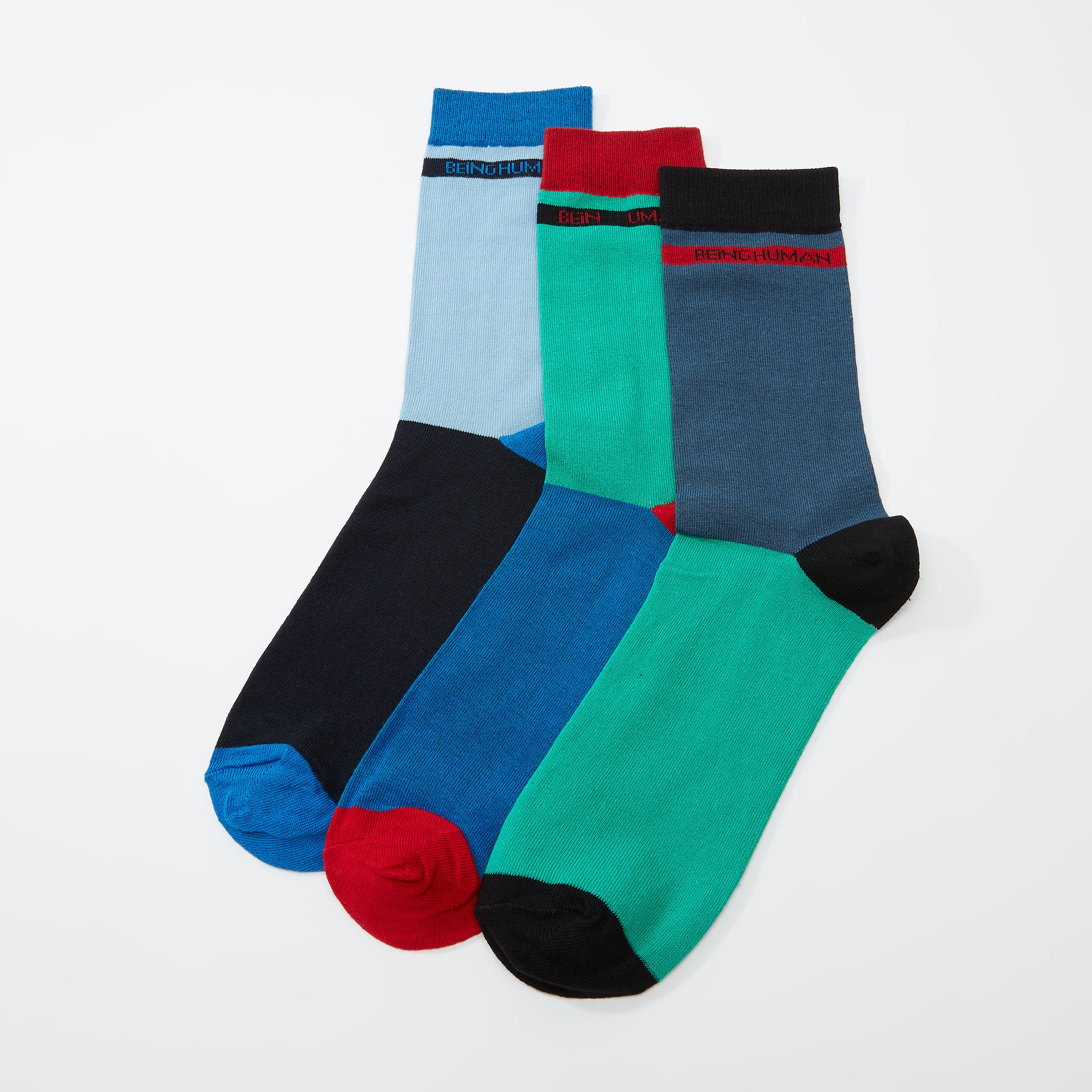 جوارب بنمط كتل الألوان بطول أعلى الكاحل من بيينج هيومان - طقم من 3 أزواج-men-socks-image-1