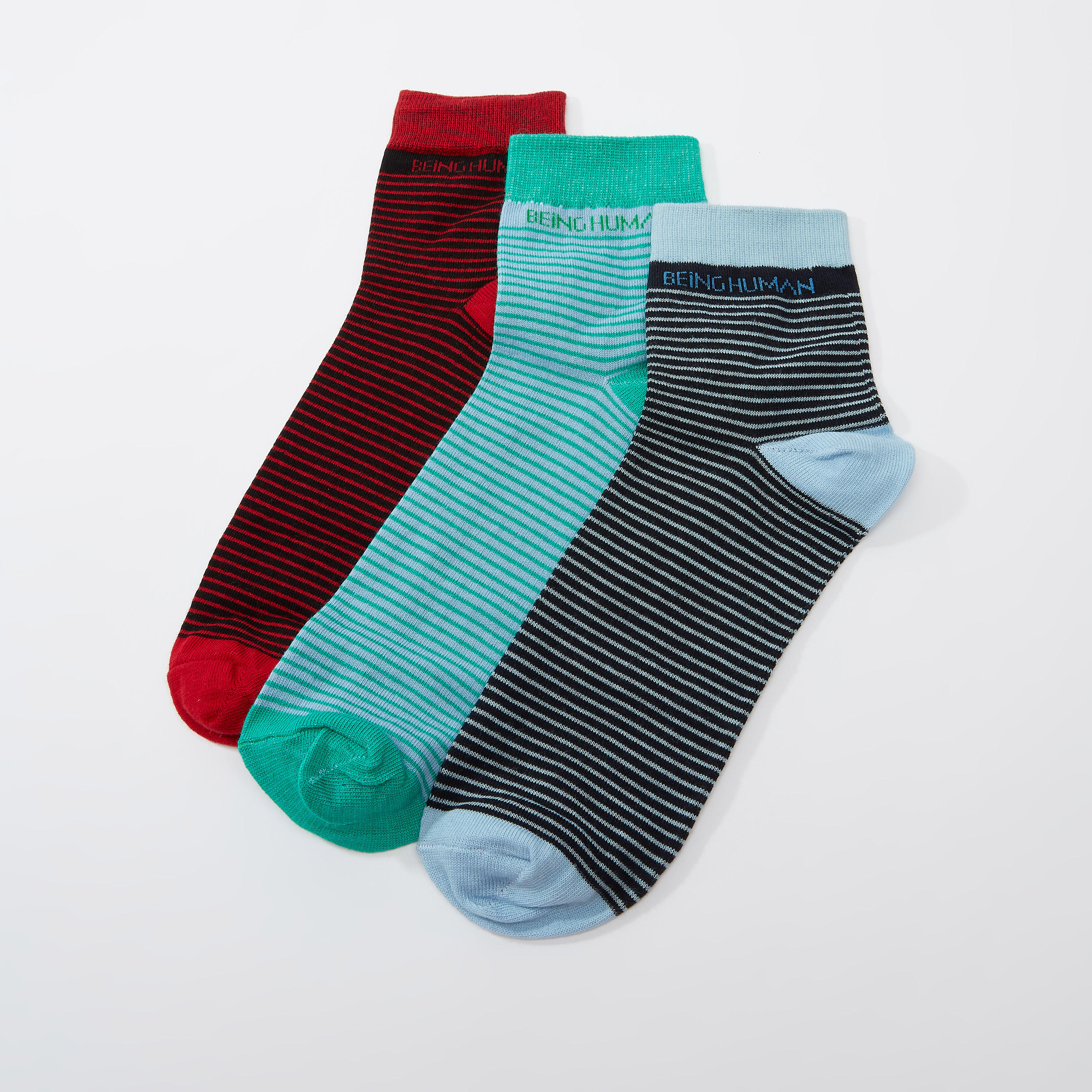 جوارب مقلّمة بطول الكاحل من بيينج هيومان - طقم من 3 أزواج-men-socks-image-1